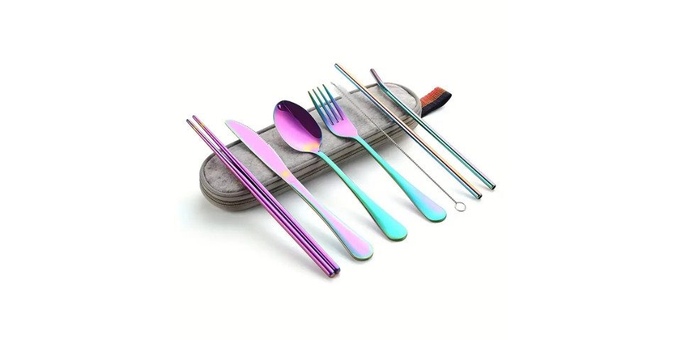 Faizee Möbel Besteck-Set Besteckset 8-tlg Reise Set Camping Besteckset vier Farben (8-tlg), Edelstahl