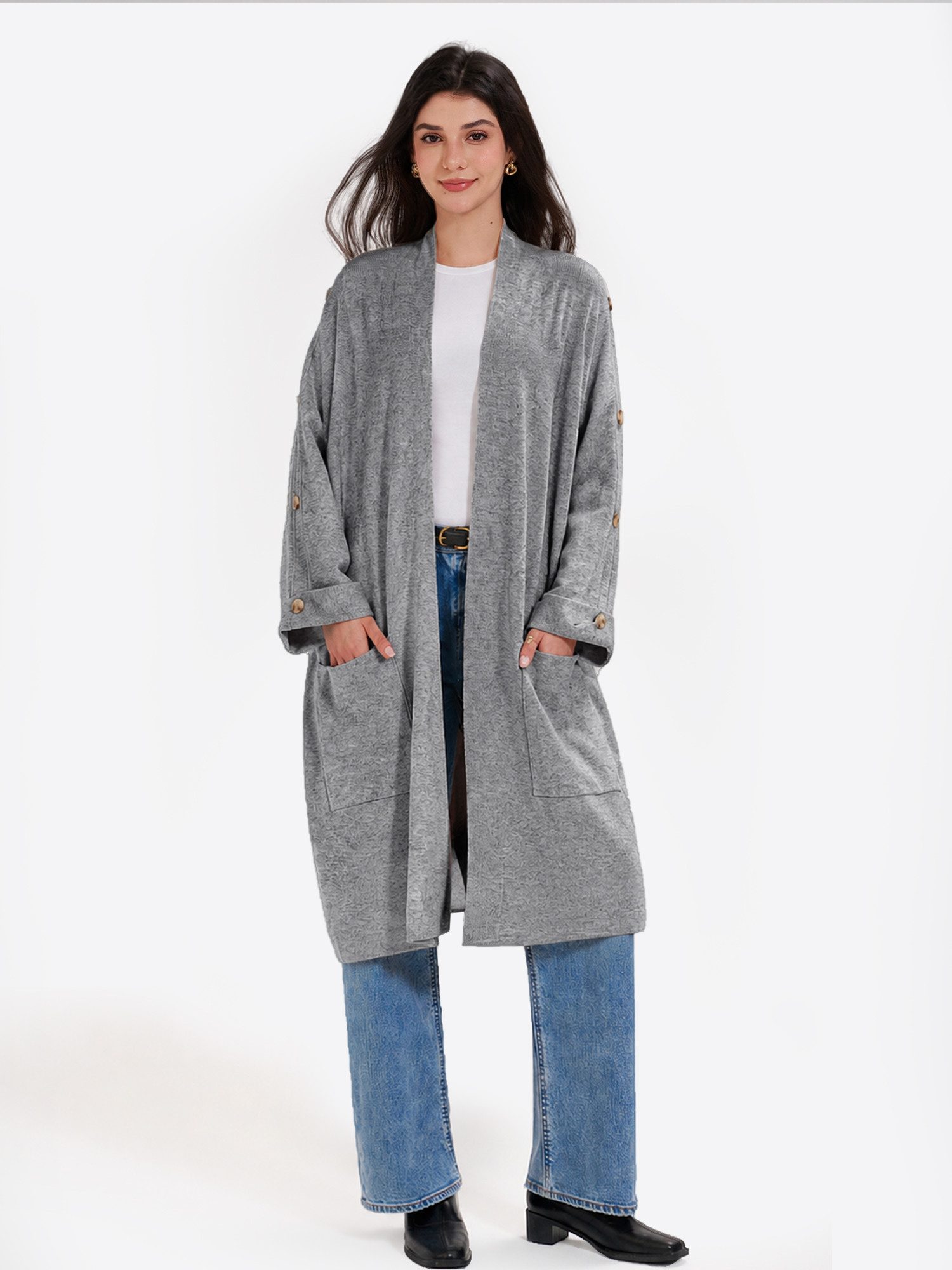 Imily Bela Cardigan Damen Oversize Strickjacke mit Knöpfen (Packung, 1-tlg., 1per-Pack) in Unifarbe