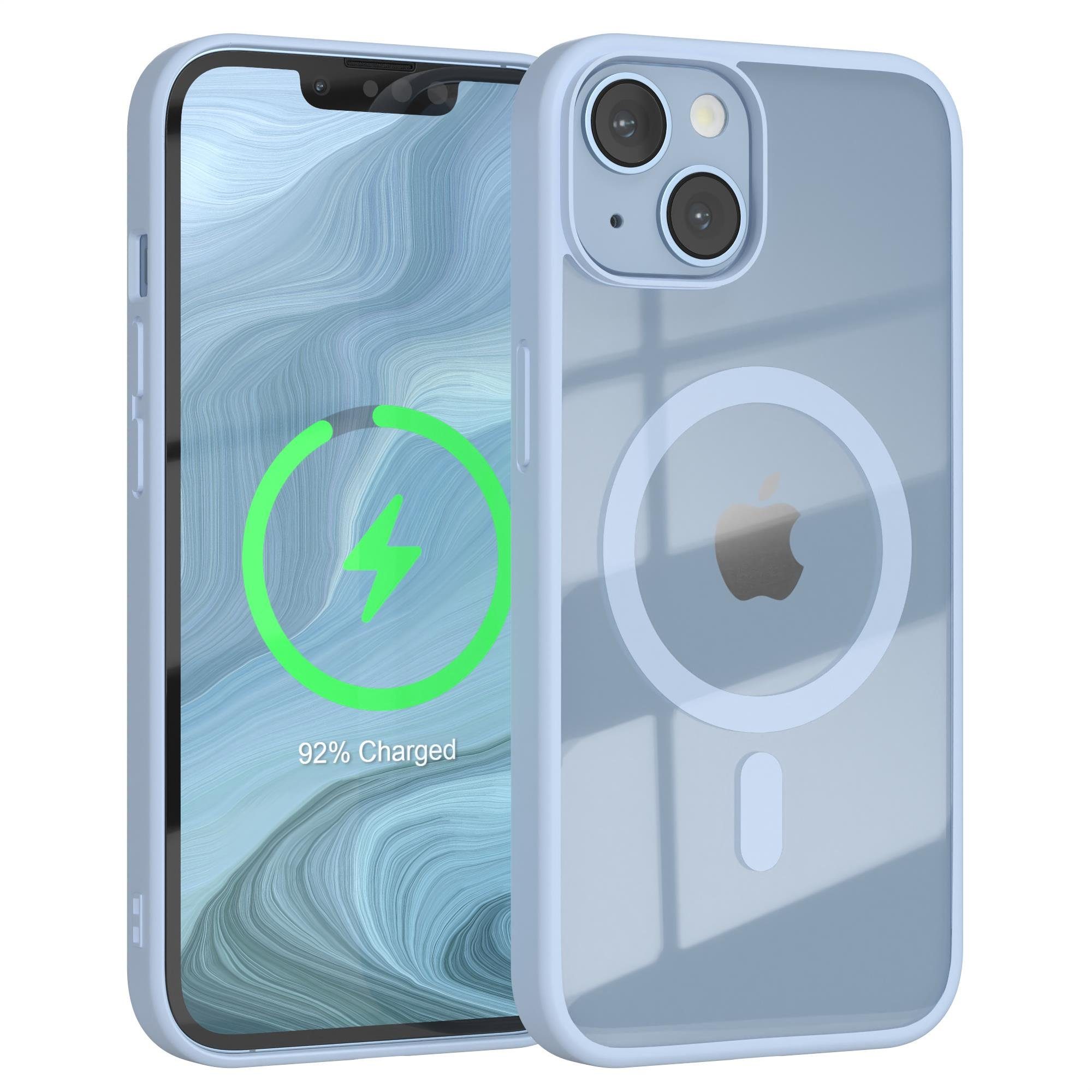 EAZY CASE Handyhülle Transparente Hülle mit MagSafe für iPhone 14 6,1 Zoll, Softcase, Schutzhülle mit Displayschutz, stoßfest, kratzfest, Hellblau