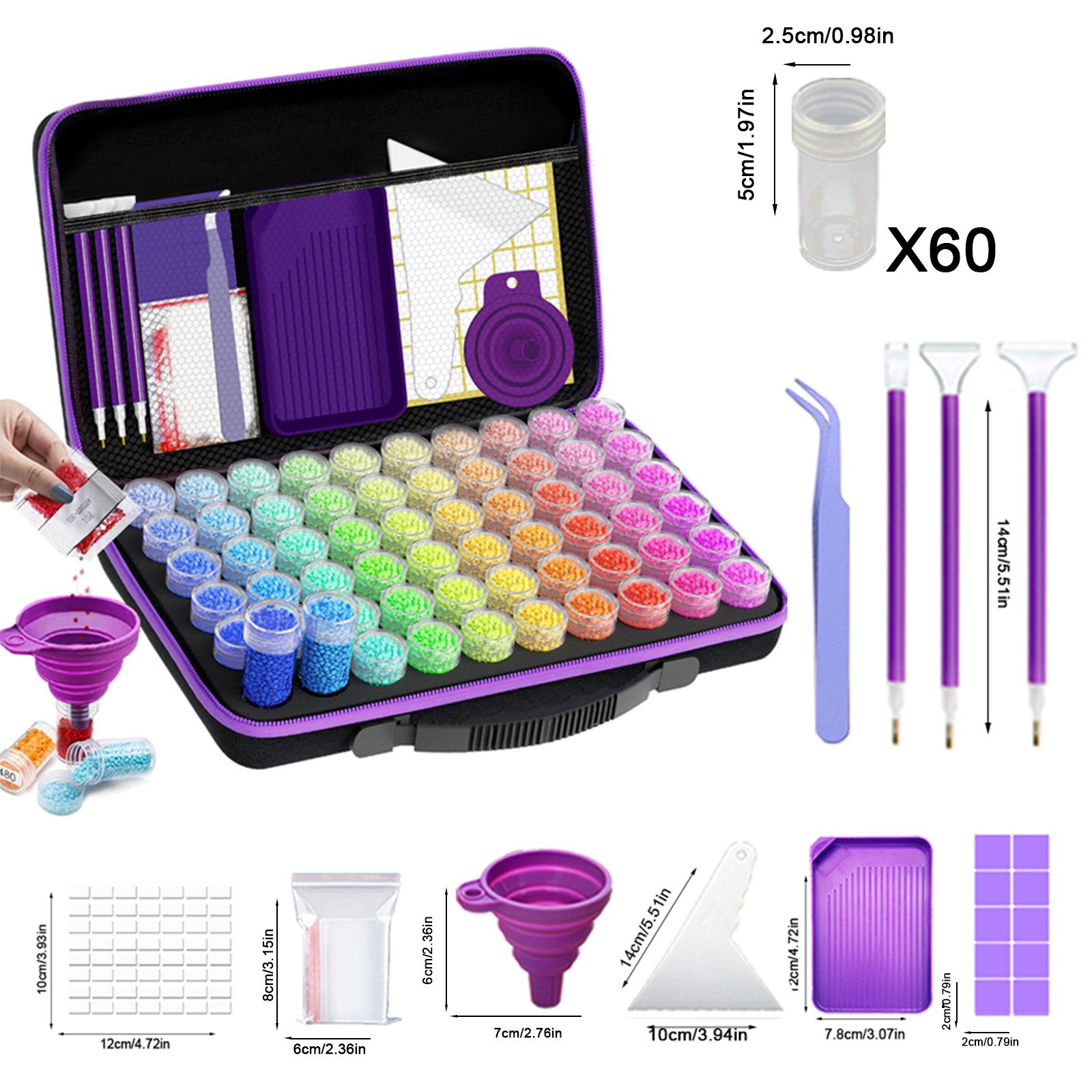 SURFOU Kreativset 60 Dosen Diamond Painting Zubehör Boxen Aufbewahrungsbox (ohne Steine), Geschenk für Storage Diamond Painting Bilder Steine Strass Perlen DIY