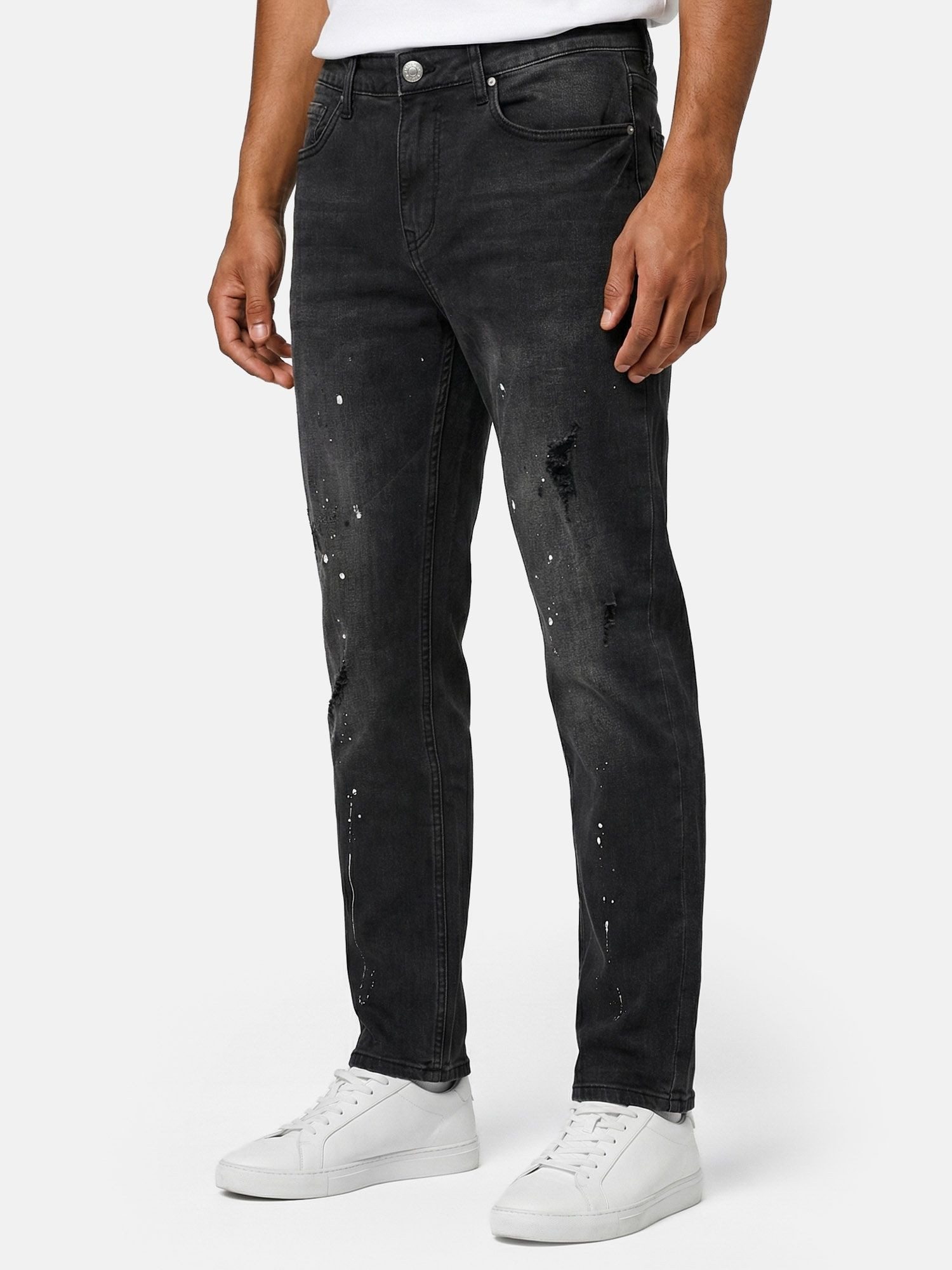 Tazzio Slim-fit-Jeans A110 Destroyed-Look mit Paint-Splatter-Effekt & Used-Waschung – Bild 4 von 5