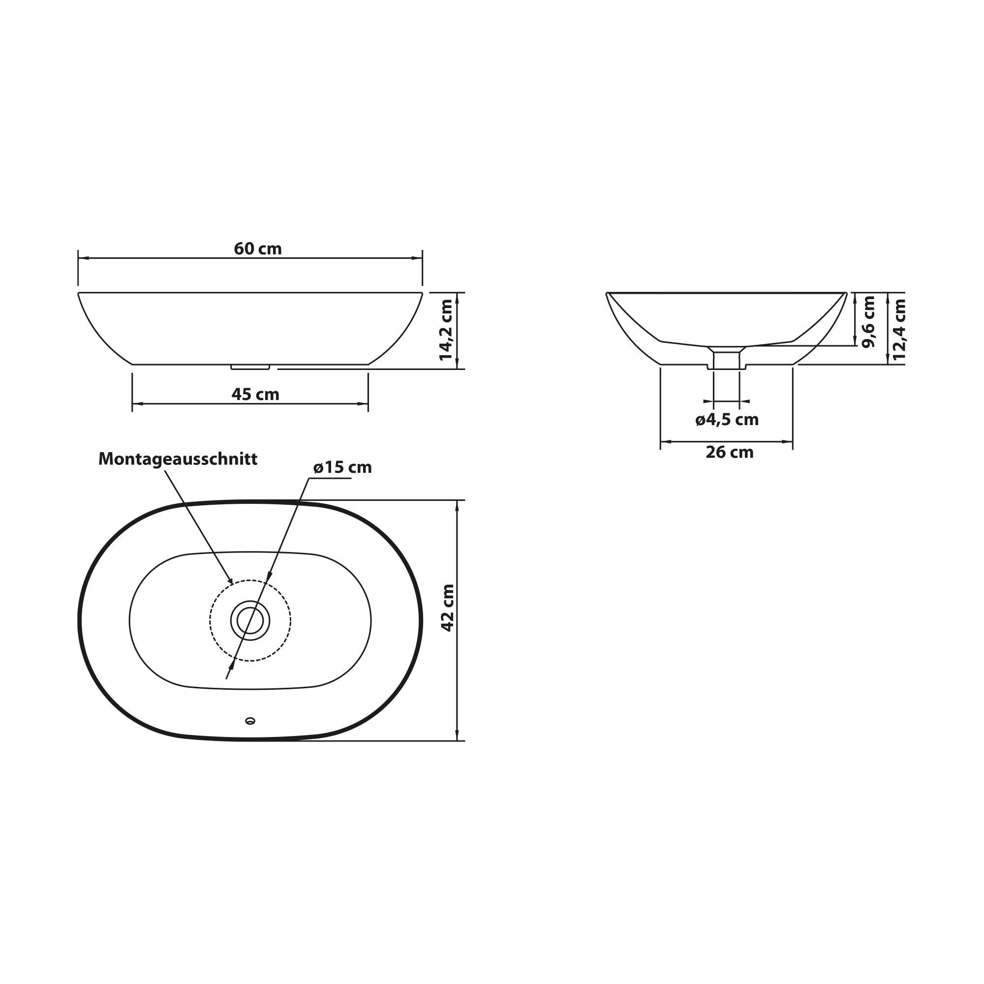 SCHÖNER WOHNEN-Kollektion Waschbecken SATI oval mit Überlauf, Keramik, Weiß, 60 x 42 x 14,2 cm, geeignet als Aufsatzwaschbecken – Bild 5 von 5