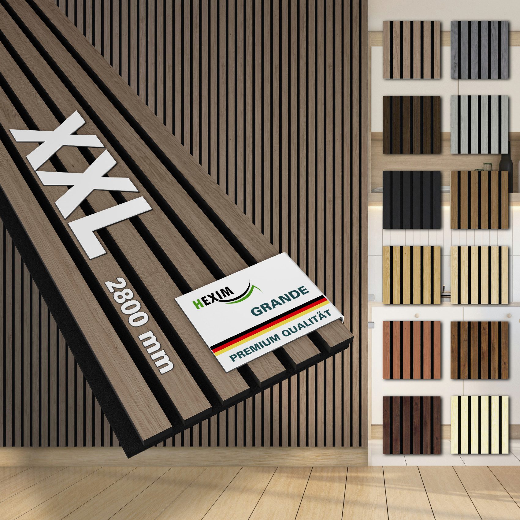 Hexim Wandpaneel, (Akustikpaneele 6 Stück 280x30cm Holz Grande - XXL Holzpa günstig online kaufen