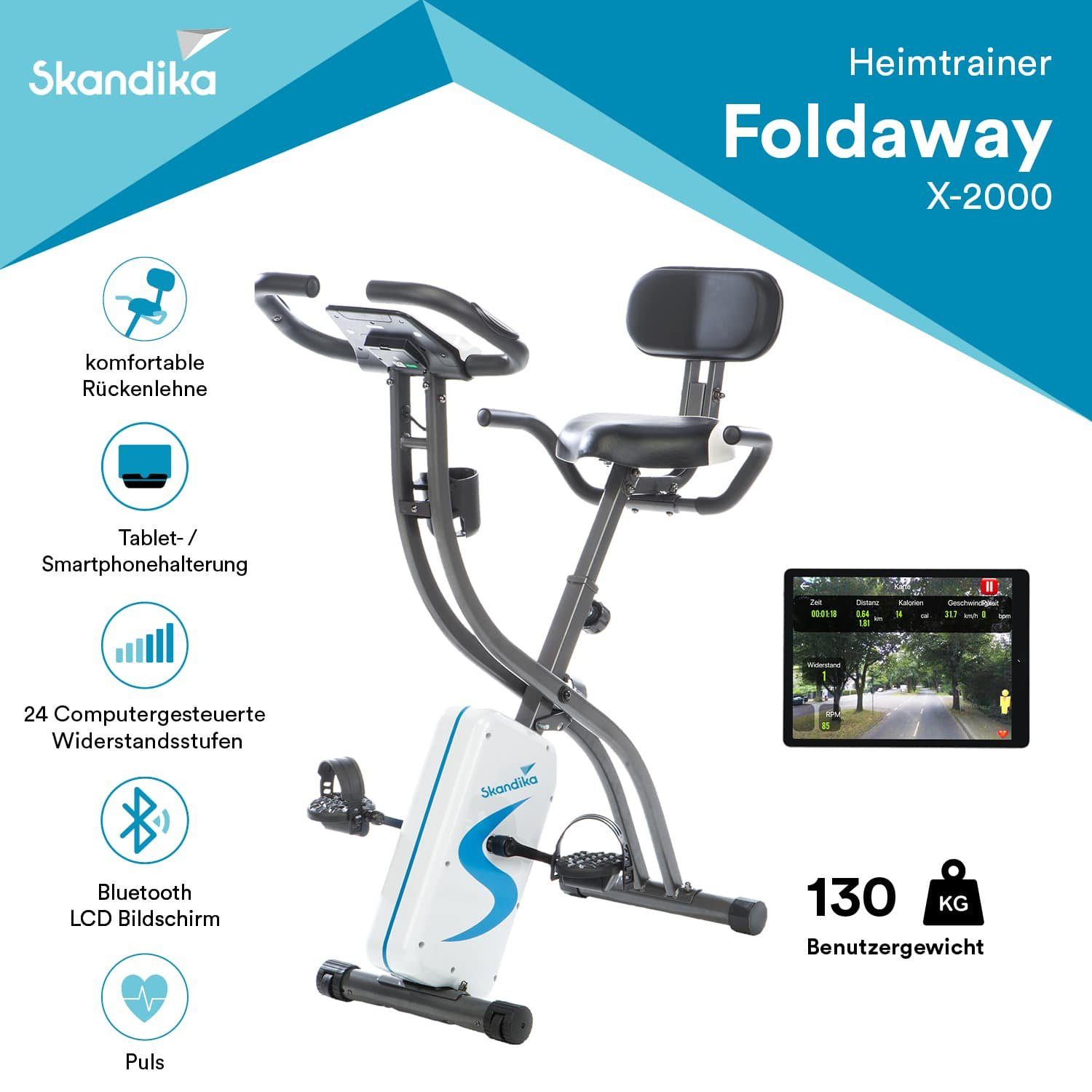 Skandika Heimtrainer Bluetooth Fitnessbike Foldaway mit X-2000, zusammenklappbar