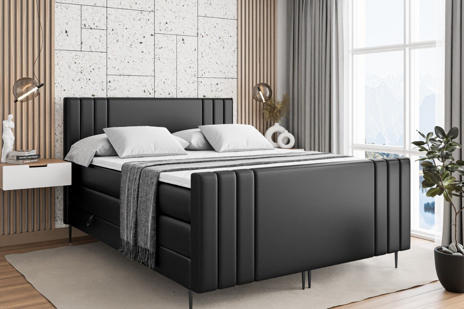 ALTDECOR Boxspringbett IDRIKO-F-Z KING (Multipocket-Matratze H4, H3 Matratze Bonellfederung, Topper, Kopfteil)