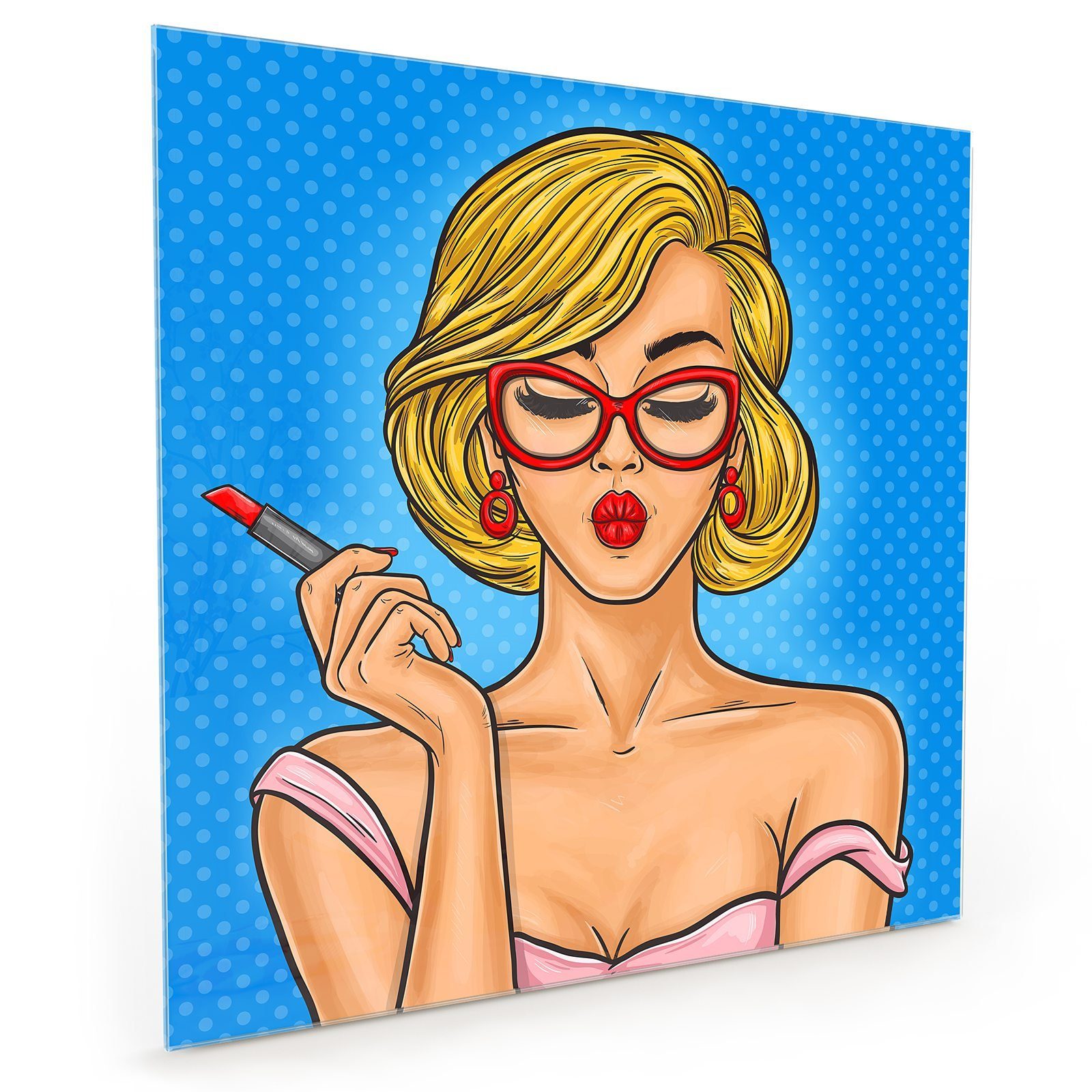 Primedeco Küchenrückwand Küchenrückwand Spritzschutz Glas mit Motiv Frau malt ihr Lippen an
