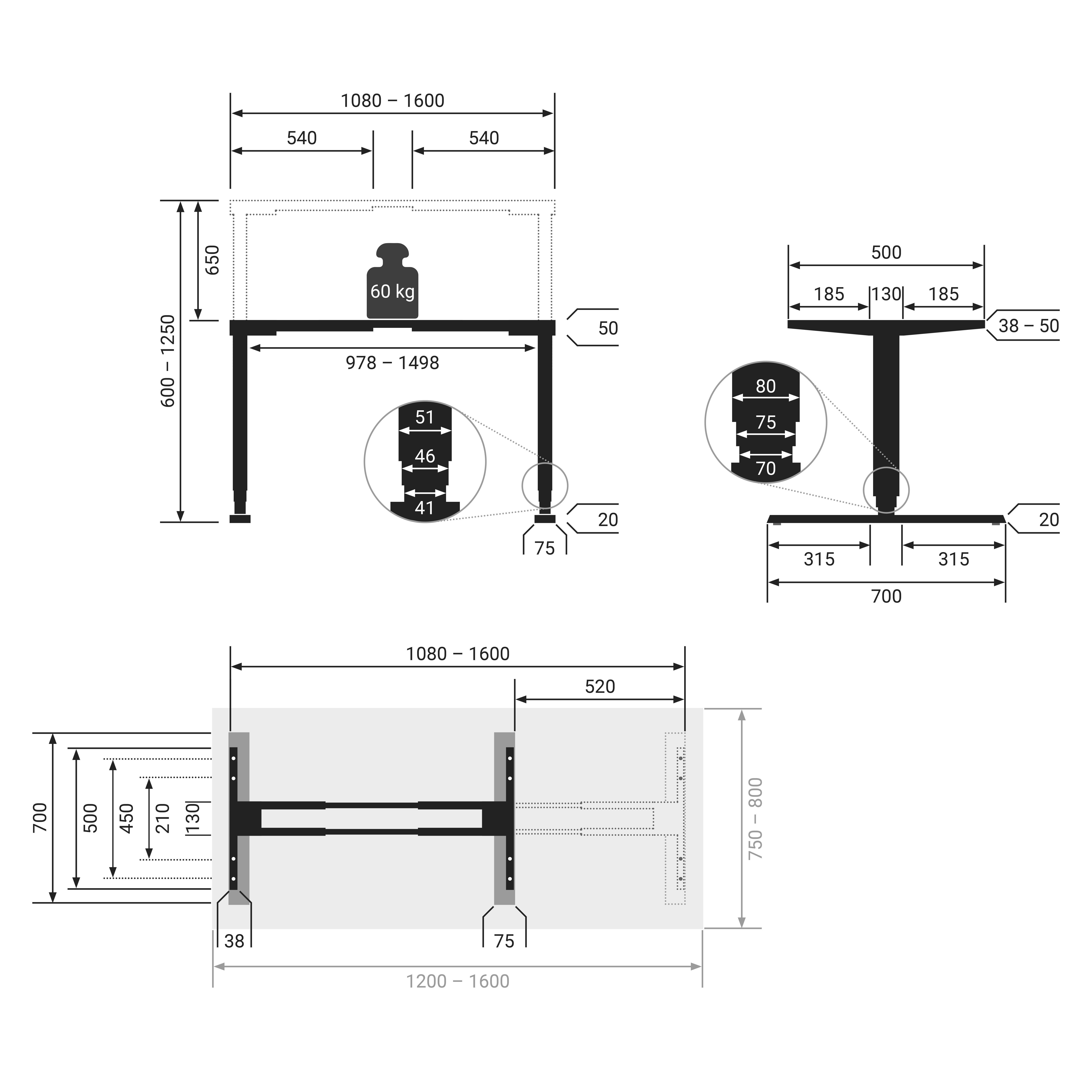Speicherplätzen mit stufenlos Schwarz elektrisch | höhenverstellbar Schwarz boho office® (Tischgestell), Schreibtisch Homedesk 3 in Schwarz