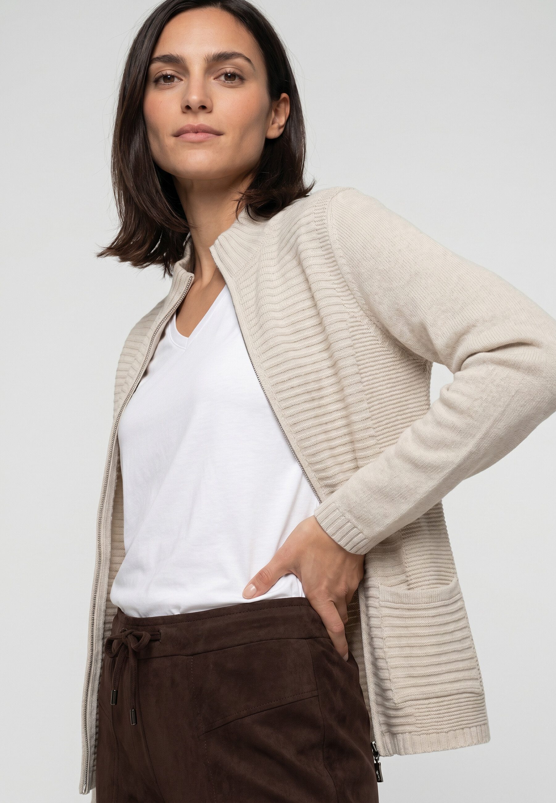 Olsen Cardigan Cardigan mit Strukturstrick und Reißverschluss