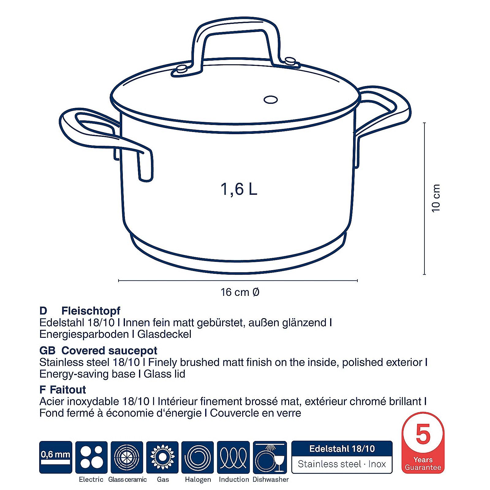 kela Kochtopf Flavoria, Edelstahl 18, 10, Allherdboden, Glasdeckel mit Auslassventil, Innenskala, bis 180°C