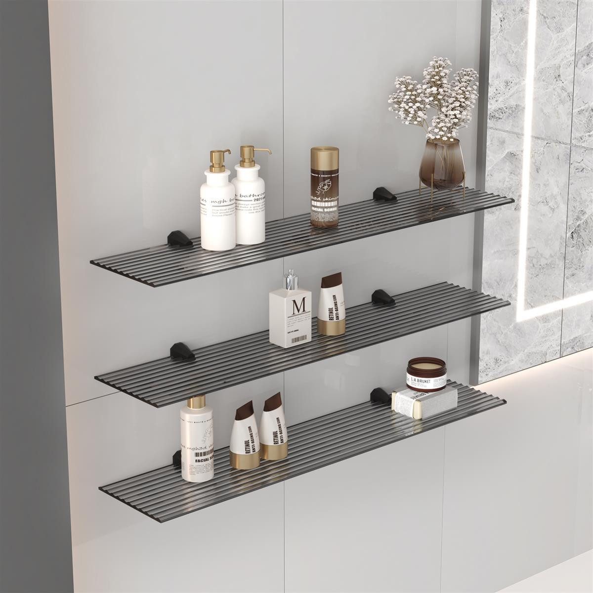 HOOZ Wandregal Glasregal Wandregal Grauglas Schwebend Halterung Schwarz 30- günstig online kaufen