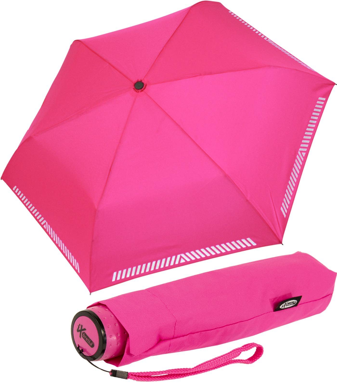 iX-brella Taschenregenschirm Mini Reflex leicht, neon-pink reflektierend Safety extra Kinderschirm