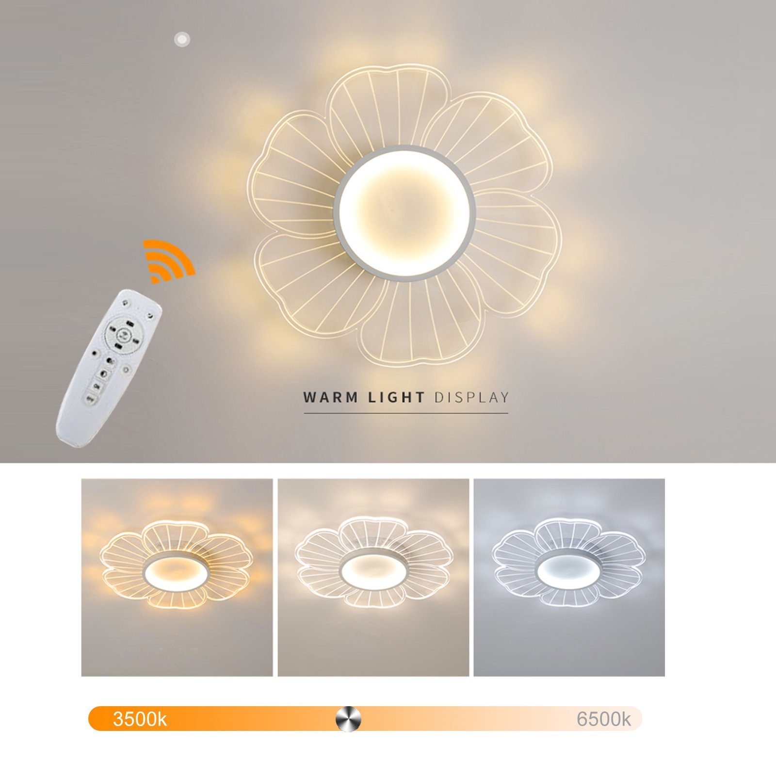 Dimmbar Stufenloses Deckenleuchten integriert, Dimmen, mit Daskoo Deckenleuchte fest LED Warmweiß/Neutralweiß/Kaltweiß, Deckenlampe LED LED Blütenform, Fernbedienung Wohnzimmer