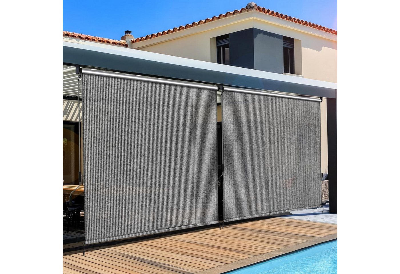 TLGREEN Senkrechtmarkise Vertikalmarkise,HDPE-Schattentuch (für Terrassenpergola,Balkonmarkise, 2-St., Aluminiumrohr mit kabelloser Kurbelbedienung) für Balkon,errasse,Garten,Veranda