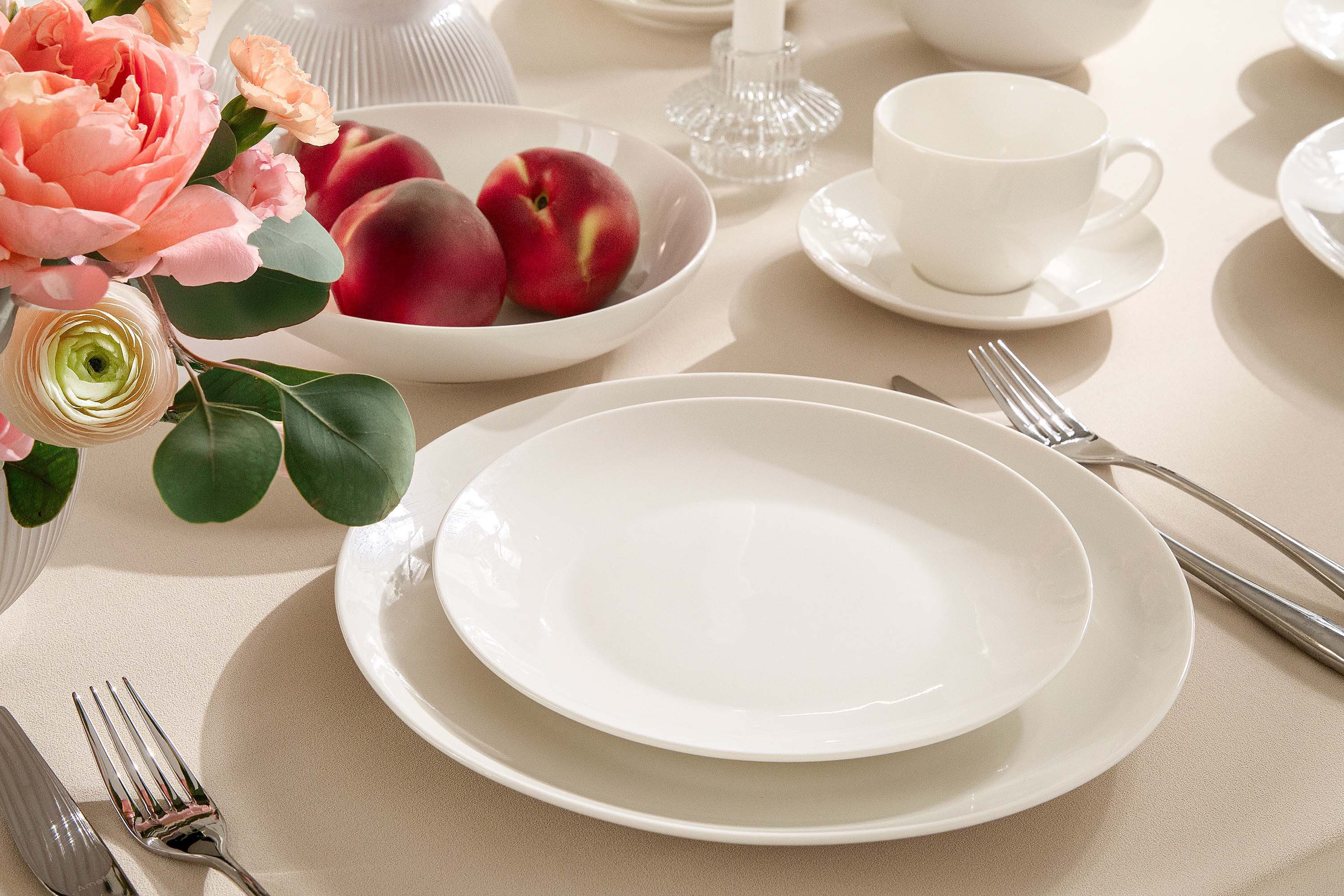 KONSIMO® Tafelservice AD BELLA Geschirrset, Teller-Set, Hartporzellan, ecrufarben (36-tlg), 12 Personen, Porzellan, spülmaschinengeeignet, mikrowellengeeignet, zeitloses Design