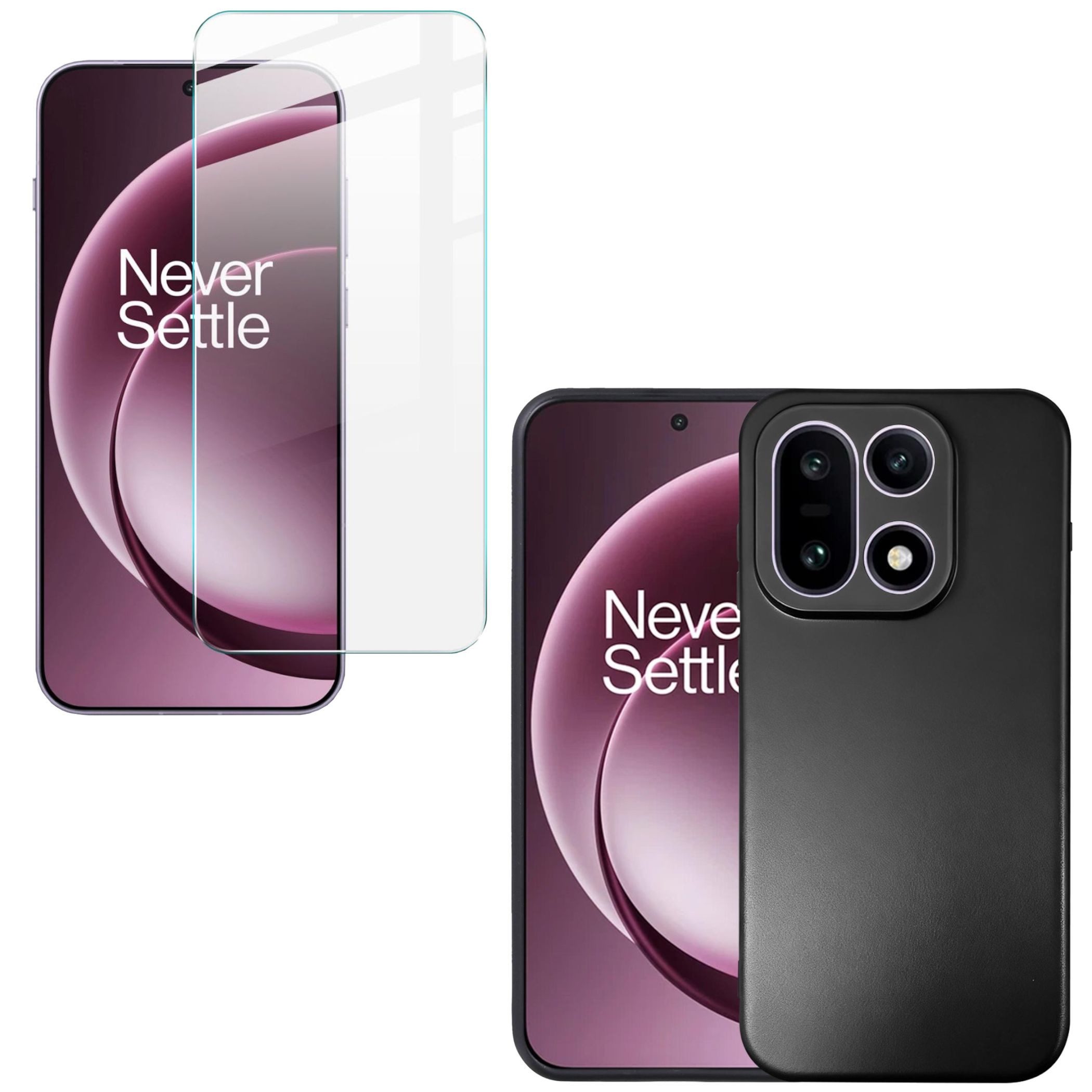 Wigento Handyhülle Für OnePlus 15 2 in 1 Set TPU Schutz Hülle + 9H Schutzglas Schwarz, Produktset TPU Hülle mit Hart Glas