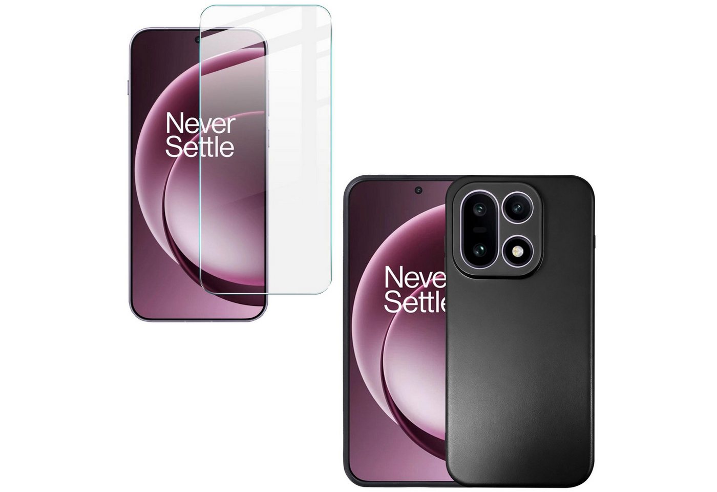 Wigento Handyhülle Für OnePlus 15 2 in 1 Set TPU Schutz Hülle + 9H Schutzglas Schwarz, Produktset TPU Hülle mit Hart Glas
