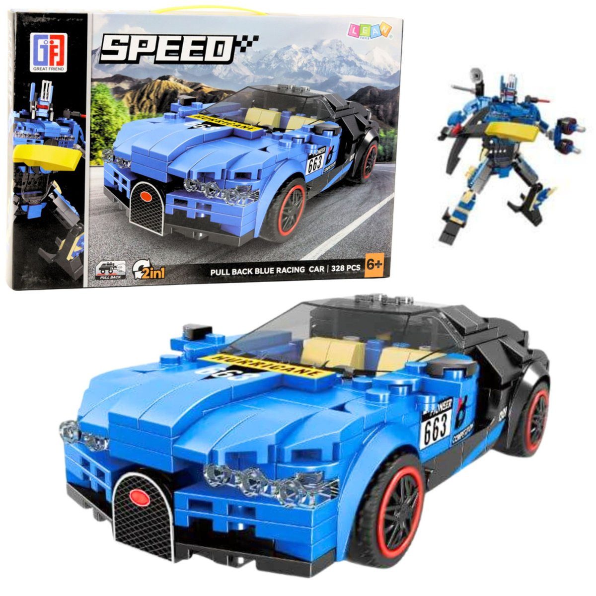 Wisam Roboterauto 2in1 Hurricane Blue Bausteine 328 Stk. Spielbausteine