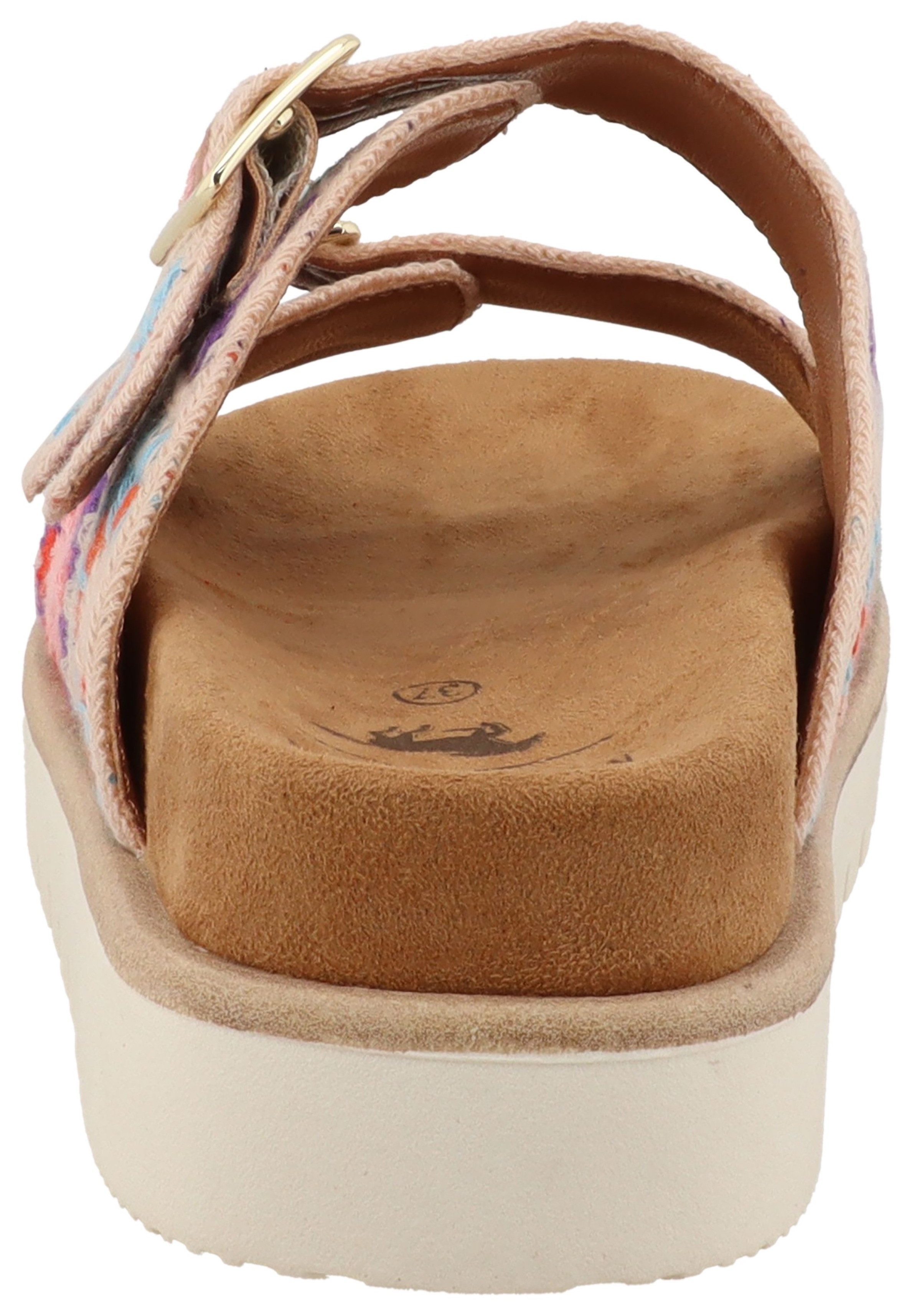 Mustang Shoes Malina Pantolette Sommerschuh, Schlupfschuh mit aufwendiger, bunter Stickerei