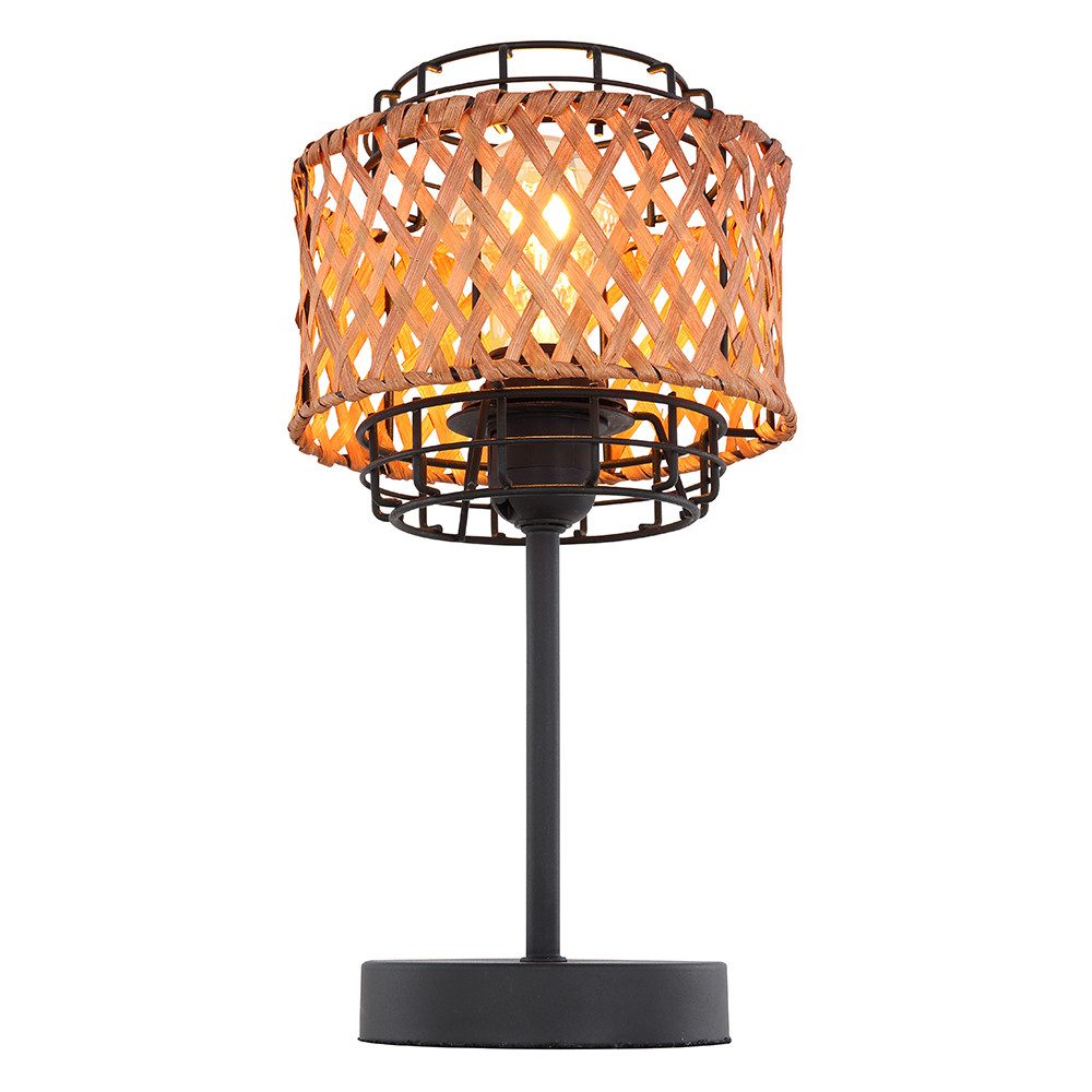 GLOBO LIGHTING LED Tischleuchte, Leuchtmittel inklusive, Warmweiß, LED Tischleuchte Metall Bambus Boho Stil Tischlampe Leselampe schwarz