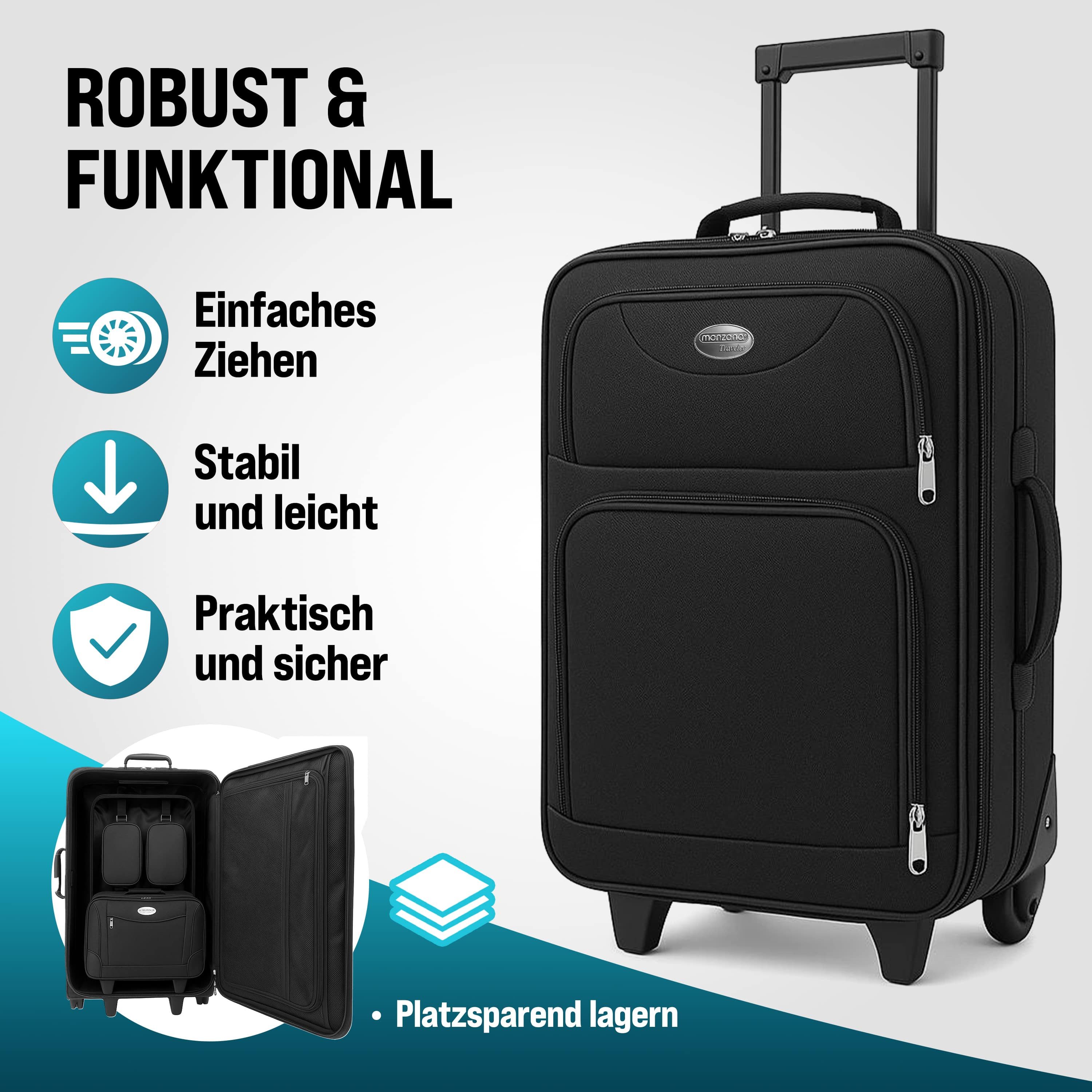 monzana Trolley, 2 Rollen, mit Netzfach Teleskopgriff Reisetasche Rollen Koffer Weichschale