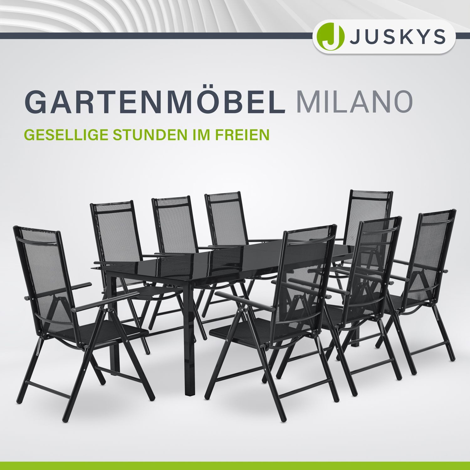 Juskys Garten-Essgruppe Milano, (9-tlg), 8 Gartenstühlen plus Tisch - Stühl günstig online kaufen