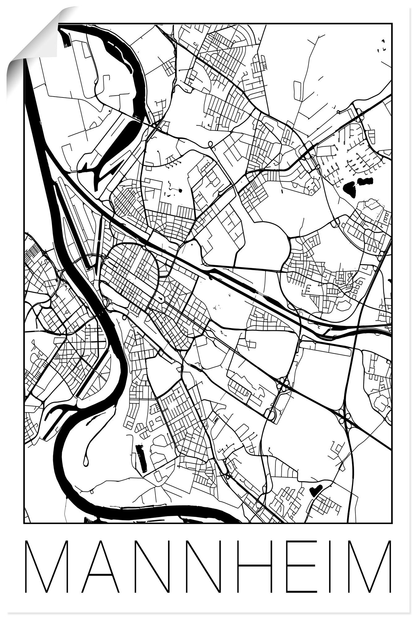 Artland Wandbild Retro Karte Mannheim Deutschland, Deutschland (1 St), als Alubild, Leinwandbild, Wandaufkleber oder Poster in versch. Größen