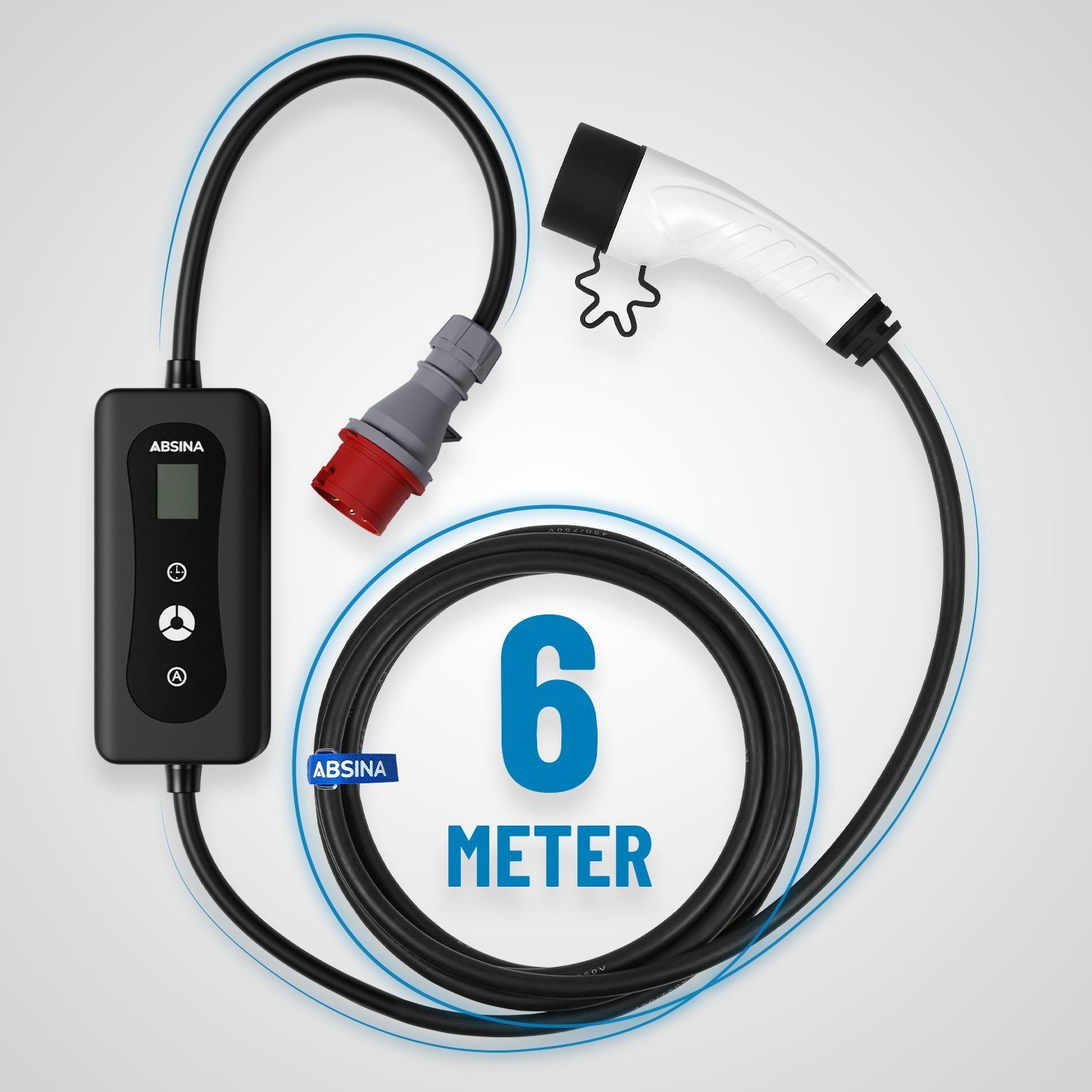 ABSINA CEE Ladekabel Typ 2 6 Meter - mobile Elektroauto Ladestation bis 11kW Elektroauto-Ladegerät