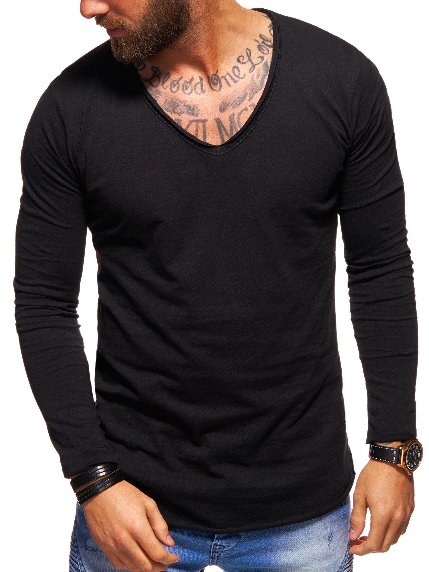 Longsleeve SDJOLIET Basic Oversize-Look im Schwarz V-Neck Style-Division