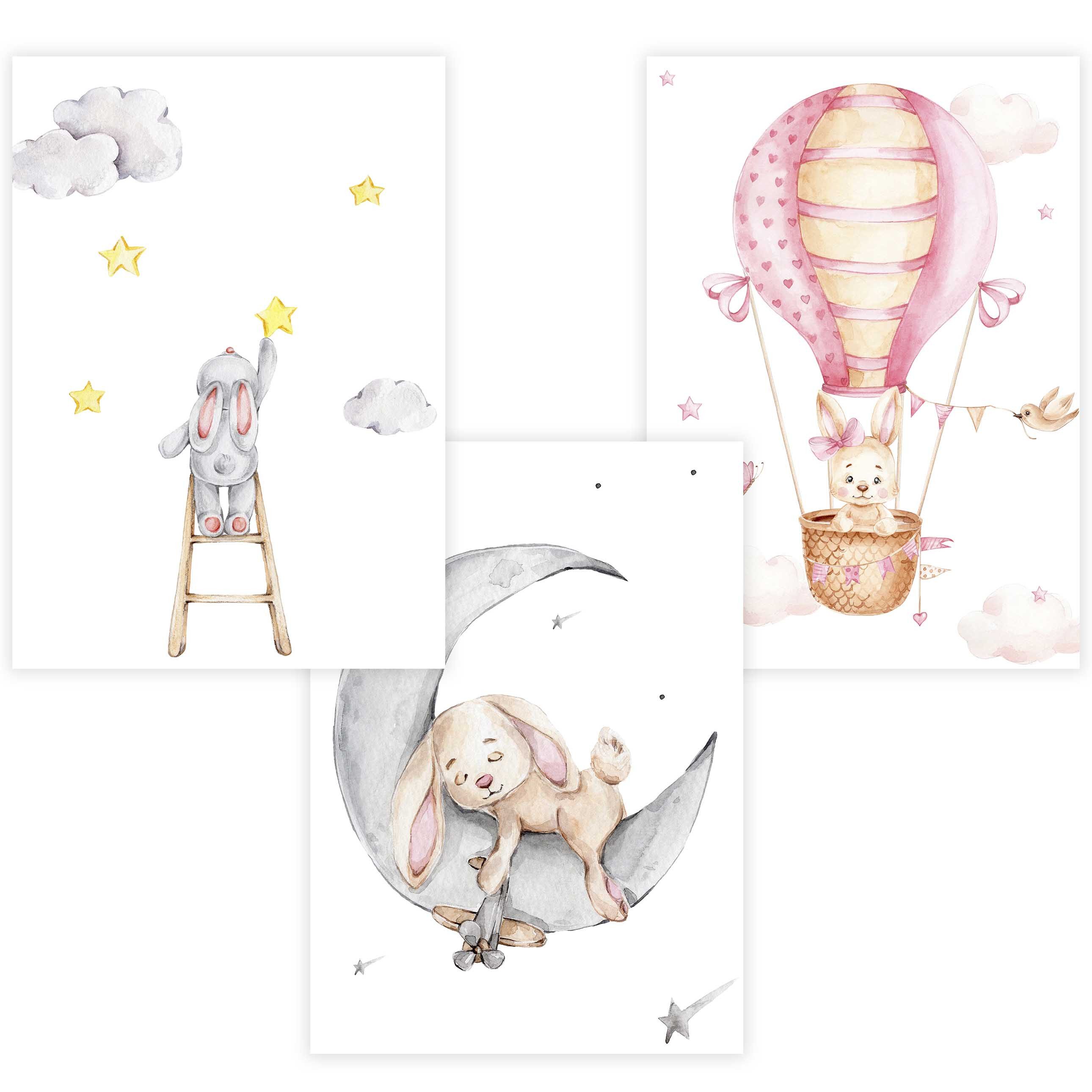 Poster Kinderzimmer Poster Set Premium P708 / Hase kuschelig