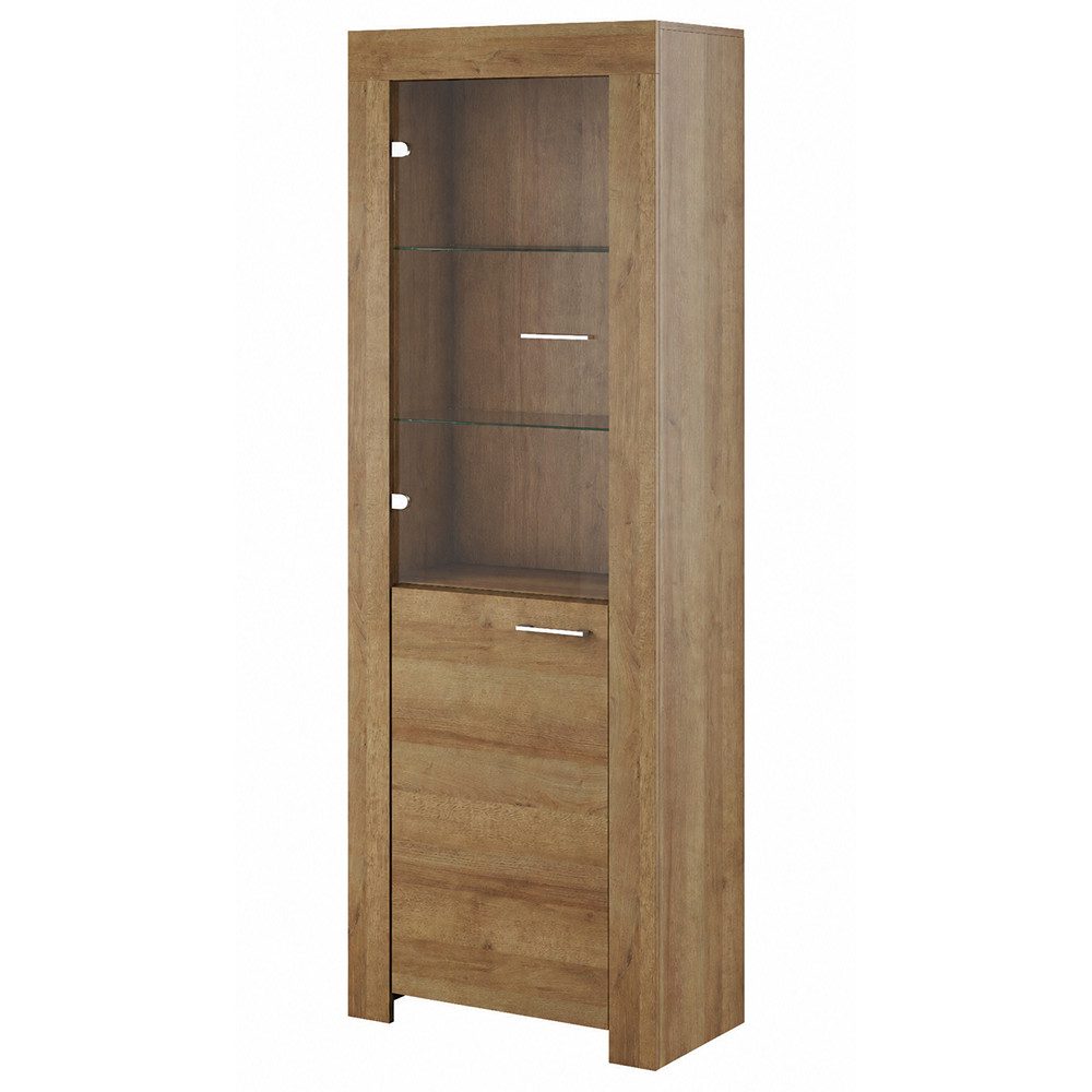 Lomadox Vitrine STEGNA-160 Eiche Nb., 70 cm breit, 1 Tür, 1 Glastür, Softclose-Funktion