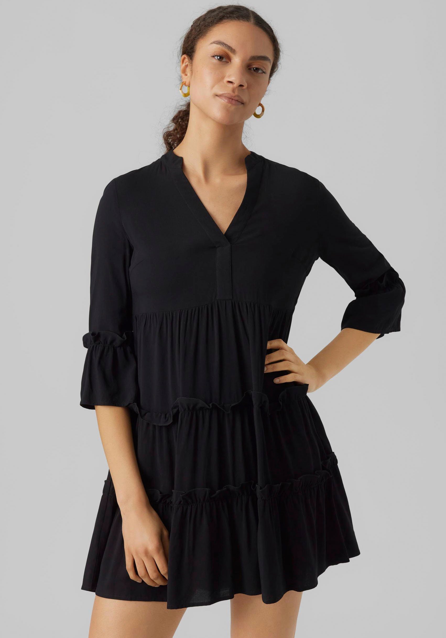 Vero Moda Minikleid VMEASY 3/4 SHORT DRESS R1 WVN GA mit Rüschen Black