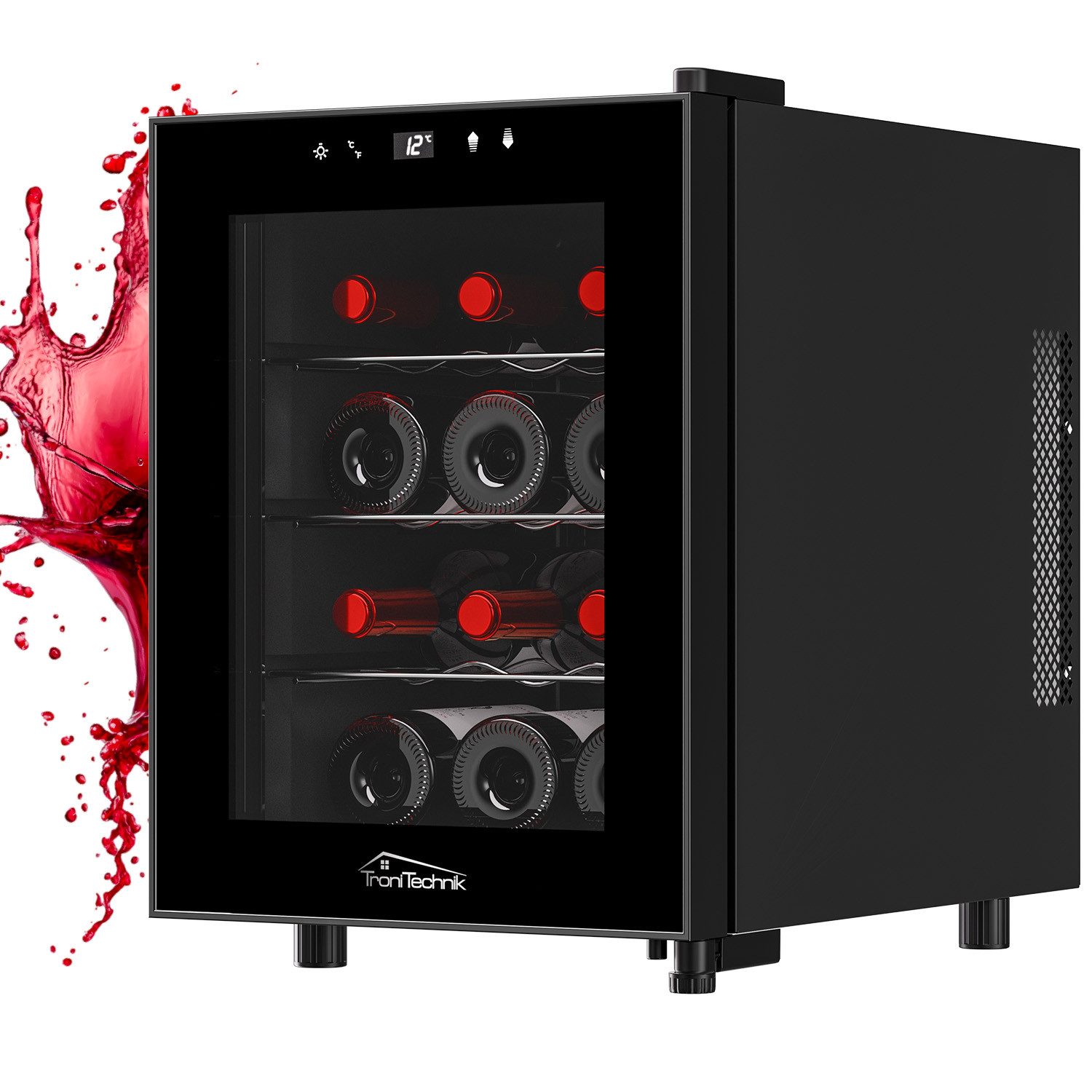 TroniTechnik Weinkühlschrank Bordeaux mit 31 Liter Fassungsvolumen für 12 Flaschen,Temperatur von 5°C bis 18°C, mit LED – Bild 2 von 5