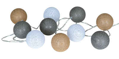 Levandeo® Lichterkette, 10er Lichterkette LED Kugeln Lampions Baumwolle Braun Weiß Cotton Warmweiß Deko