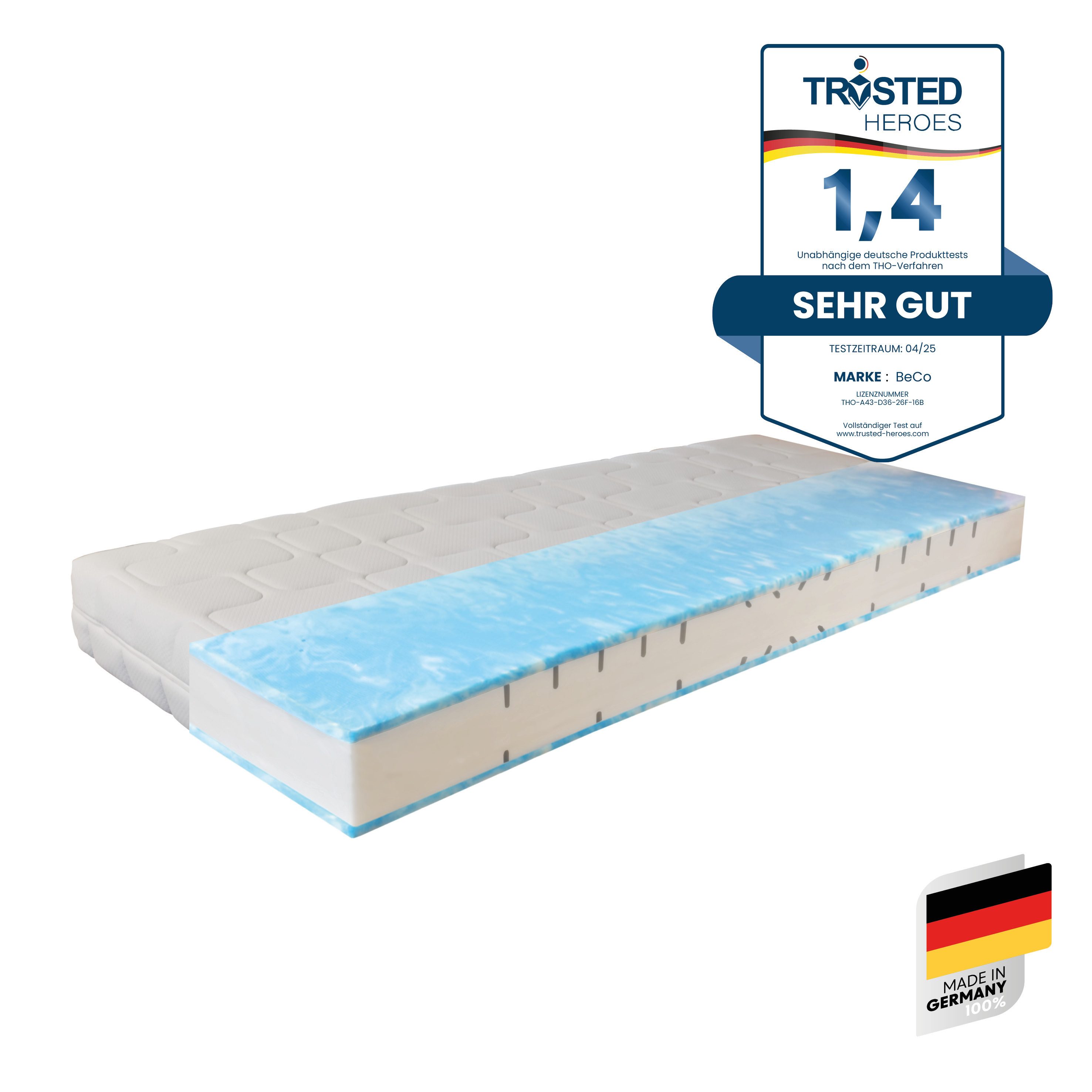 Gelschaummatratze GUMO, 7 Zonen Matratze 90x200,140x200 und mehr, weiche & feste Seite, Beco, 20 cm hoch, druckentlastende Gelschaumauflage,atmungsaktiv, Partner-/Wendematratze