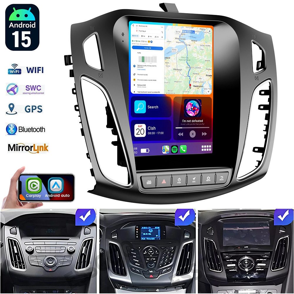 ESSGOO 64GB DAB+ 9.7'' Android 15 CarPlay autoradio 2 din für Ford Focus MK3 Autoradio (RDS, 4+64GB(optional), Digitalradio (DAB), FM, GPS, BT4.1, WIFI, Autoradio 2 din, SWC, Carplay Android Auto Bluetooth EQ USB GPS Navi WIFI Touchscreen)