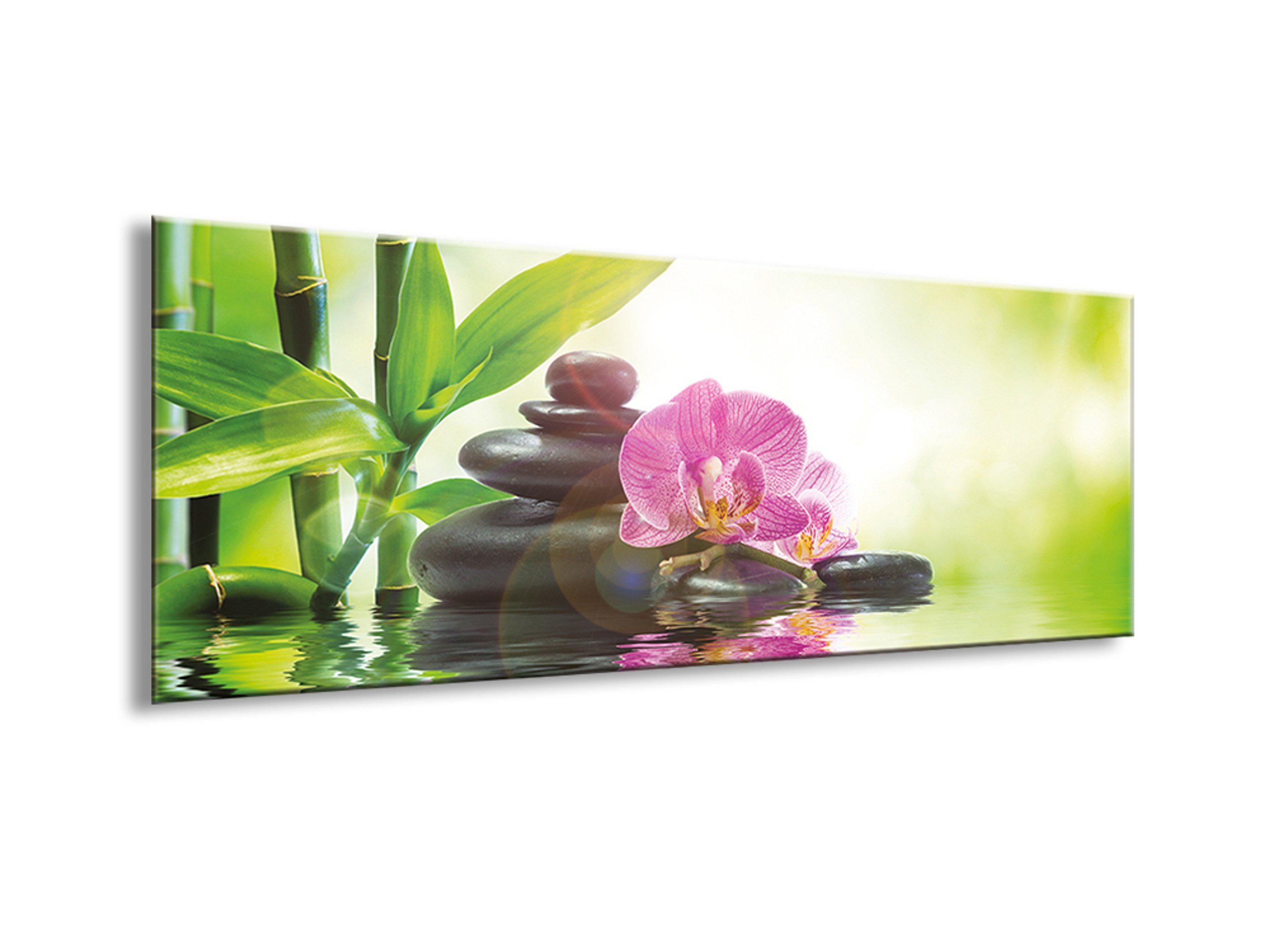 Spa Natur: Zen Steine Glasbild Glas Orchidee, Wellness Bild Bambus aus artissimo und 80x30cm Glasbild