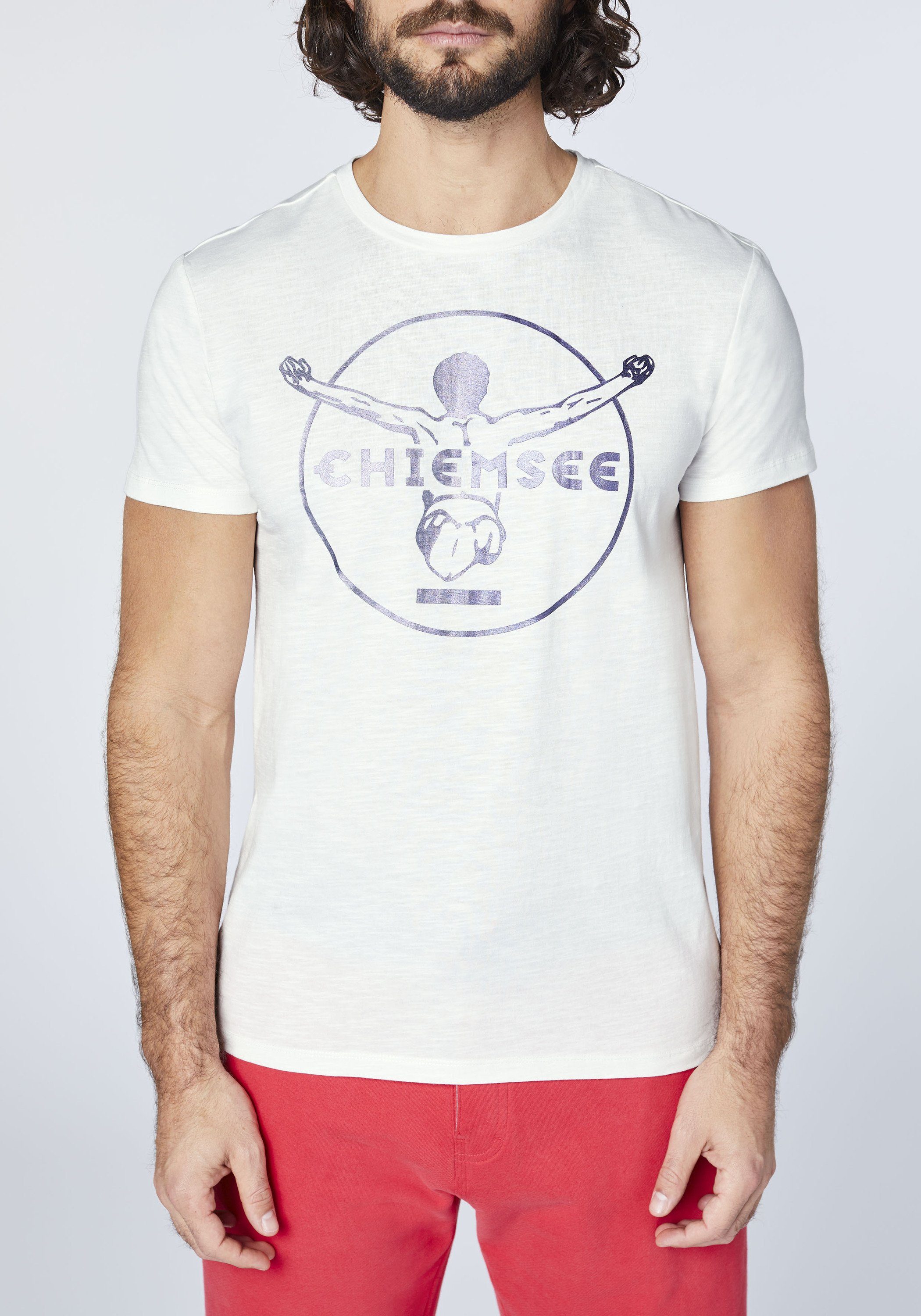mit Print-Shirt 1 White gedrucktem Label-Symbol Star T-Shirt Chiemsee