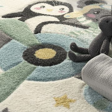 Kinderteppich Waschbarer Runder Teppich Kinderzimmer Kinderteppich Fliegende Tiere, TT Home, rund, Höhe: 16 mm