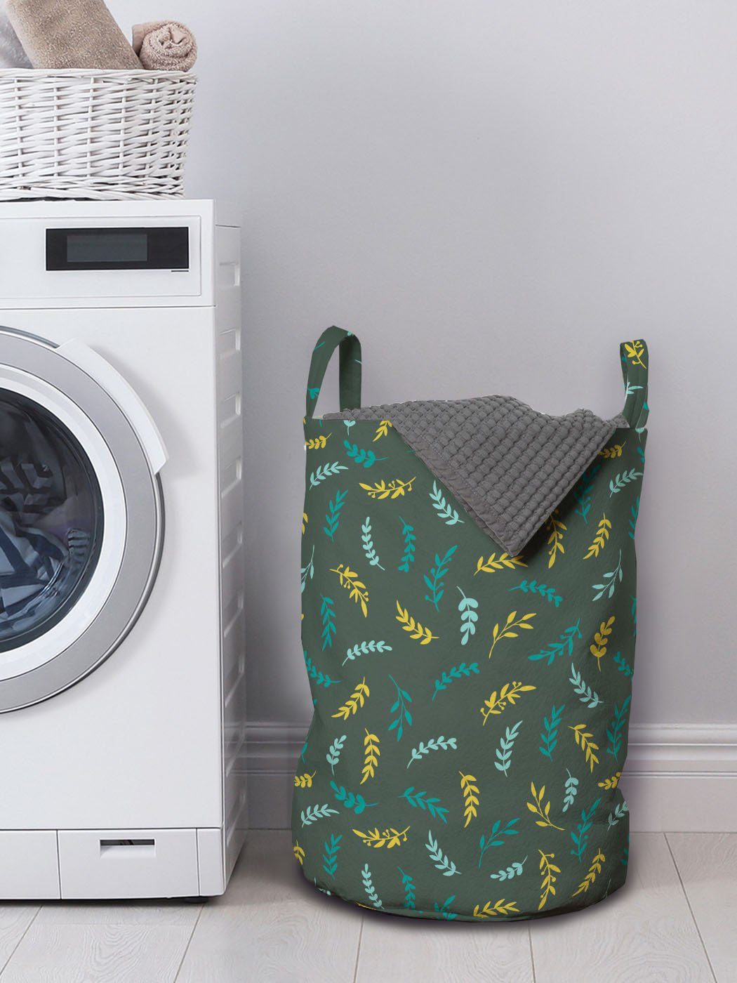 Abakuhaus Wäschesäckchen Wäschekorb für Griffen Belaubte Muster Kordelzugverschluss Waschsalons, Zweige Botanisch mit