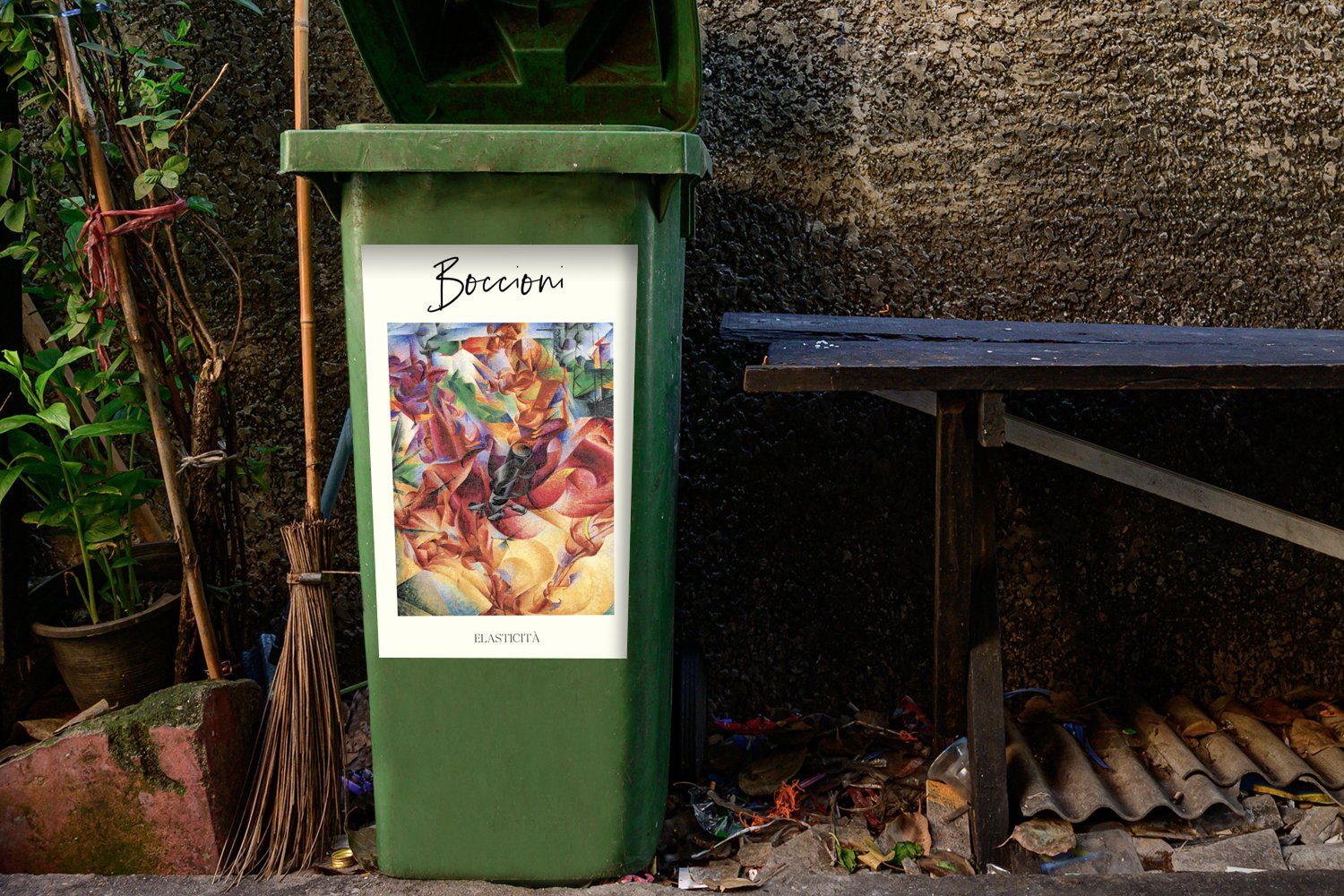 Container, (1 Umberto Sticker, Boccioni MuchoWow Abfalbehälter Mülleimer-aufkleber, Elasticità - Mülltonne, St), Wandsticker - Malerei - Kunst
