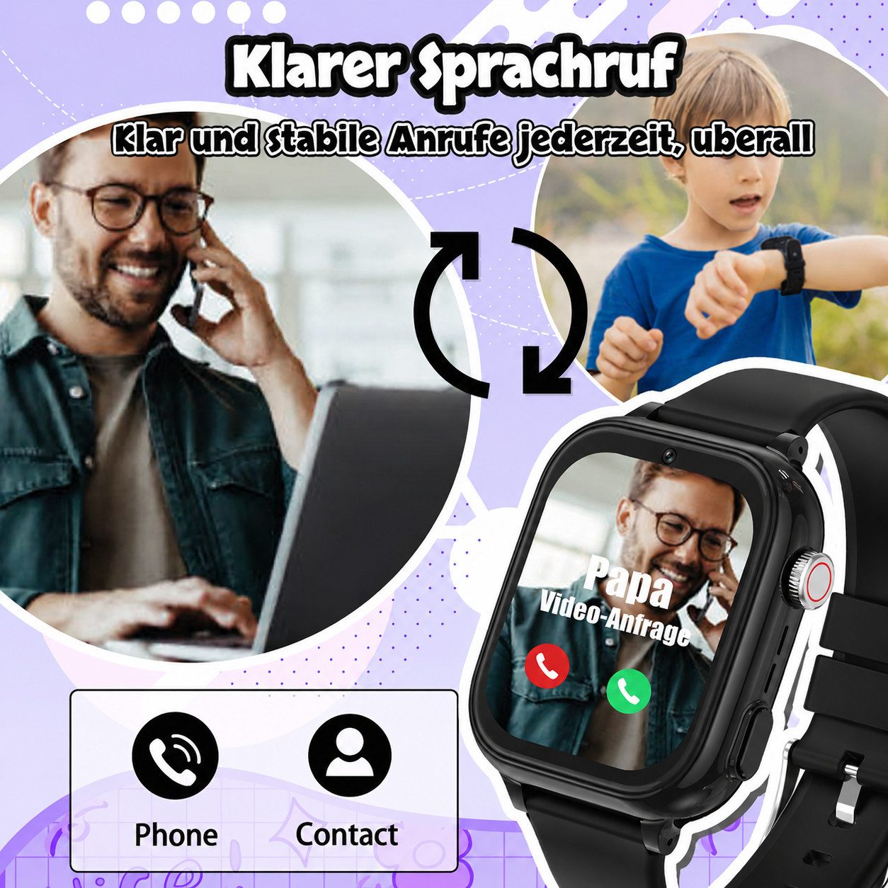 Vashoy Kinderuhr T59/T53 Smartwatch Kinder mit GPS,Kindgerecht sicher Smartwatch (5 cm/1.83 Zoll, RTOS/4G (LTE) 4G Telefonfunktionen Smartwatch, 6-tlg., Mit App – Bild 2 von 5