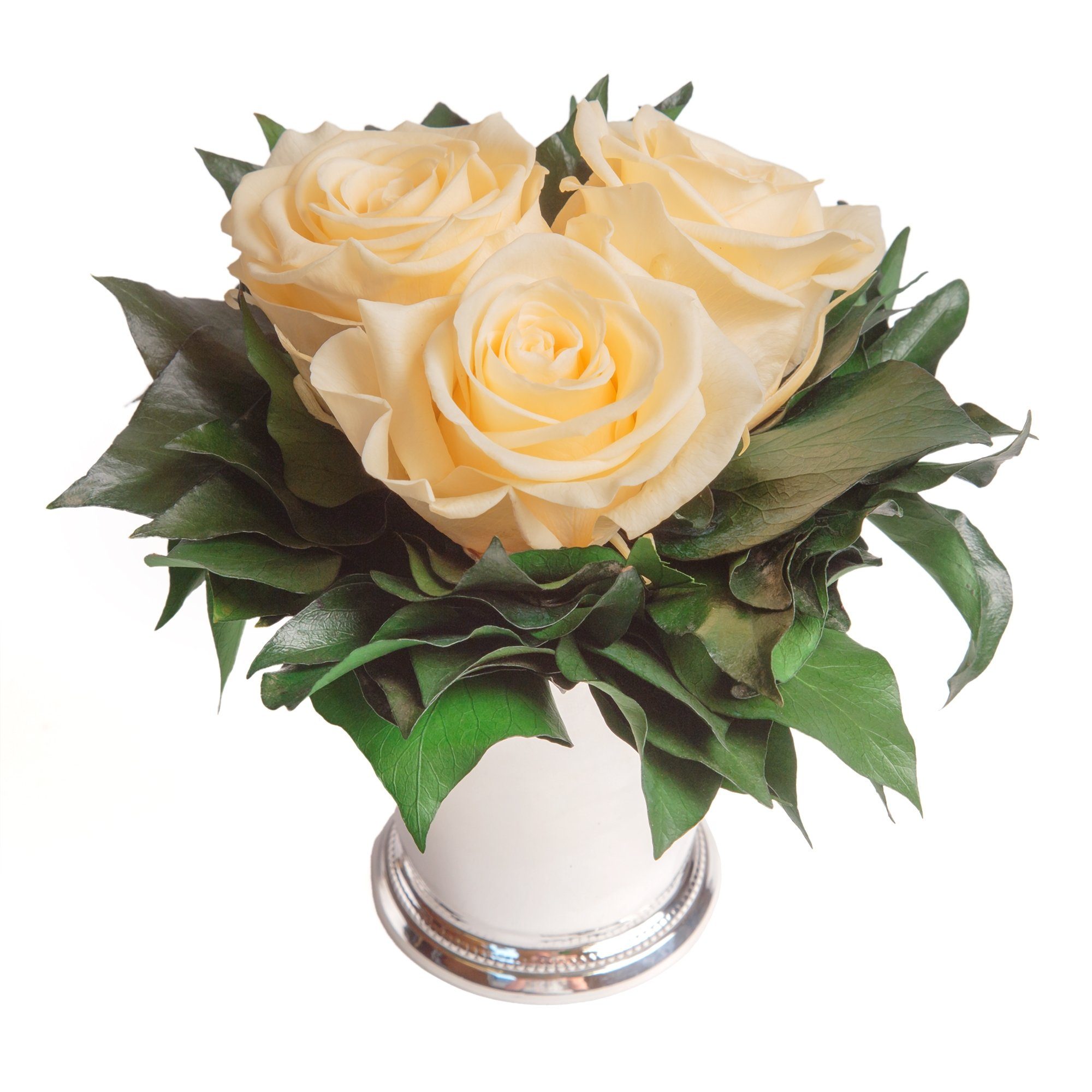 Kunstorchidee 3 Infinity Rosen silberfarbene Vase günstig online kaufen