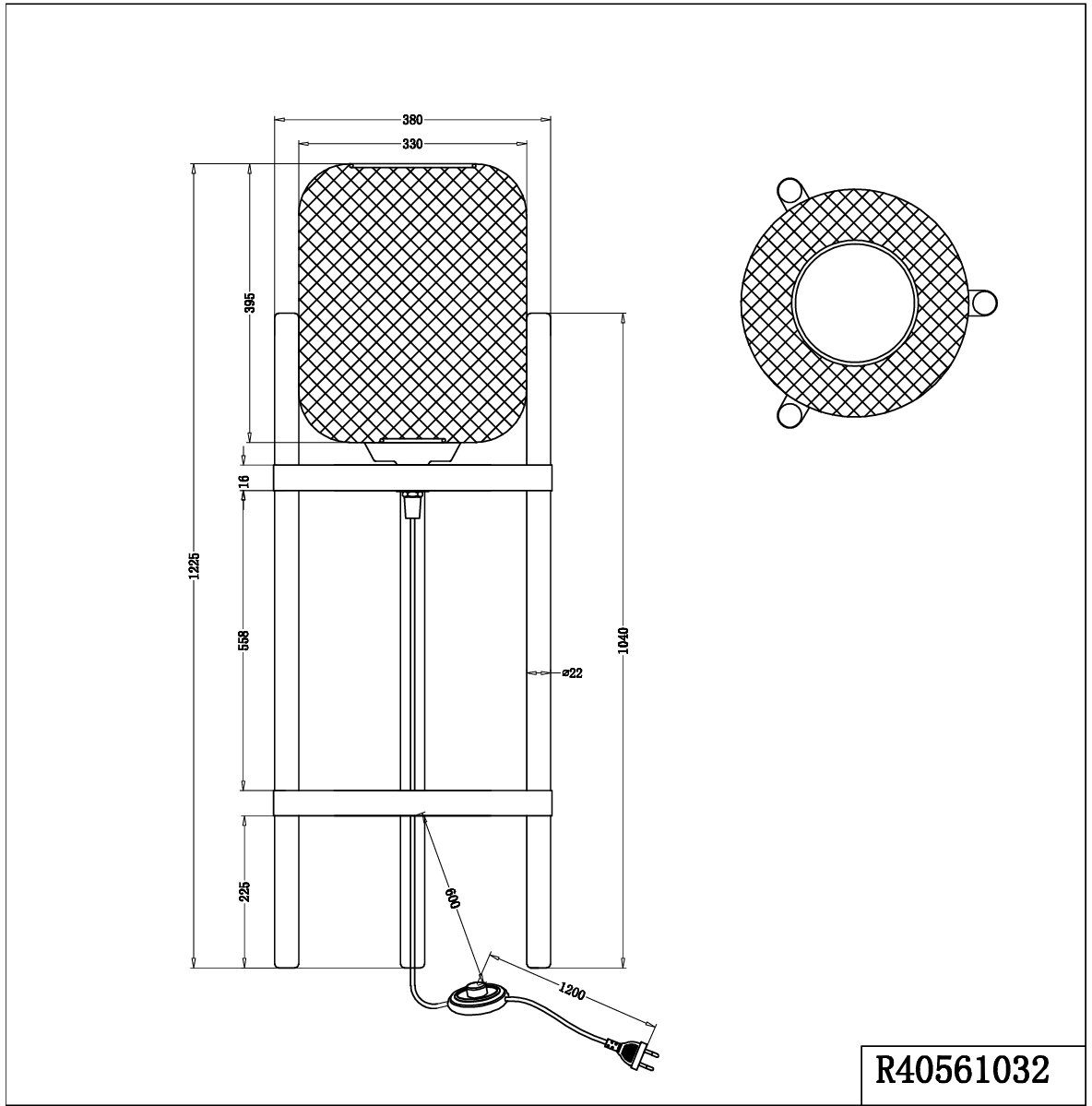 Leuchten mit Ein-/Ausschalter, Höhe E27-Leuchtmittel Leuchtmittel, 123cm, CALIMERO, Ã˜ frei TRIO Stehlampe wählbar, 38cm ohne Schnurschalter,