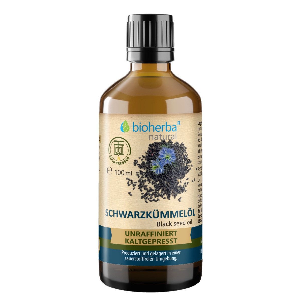 BIOHERBA R Schwarzkümmelöl 100 ml - kaltgepresst, unraffiniert Nahrungsergänzungsmittel