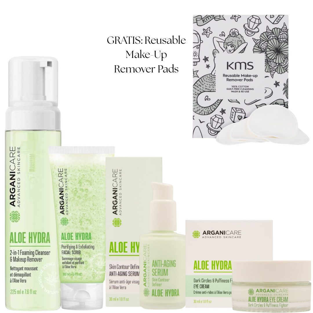 Arganicare Hautpflege-Set Aloe Vera Skincare Routine + gratis Reusable Make-Up Remover Pads, 5-tlg.