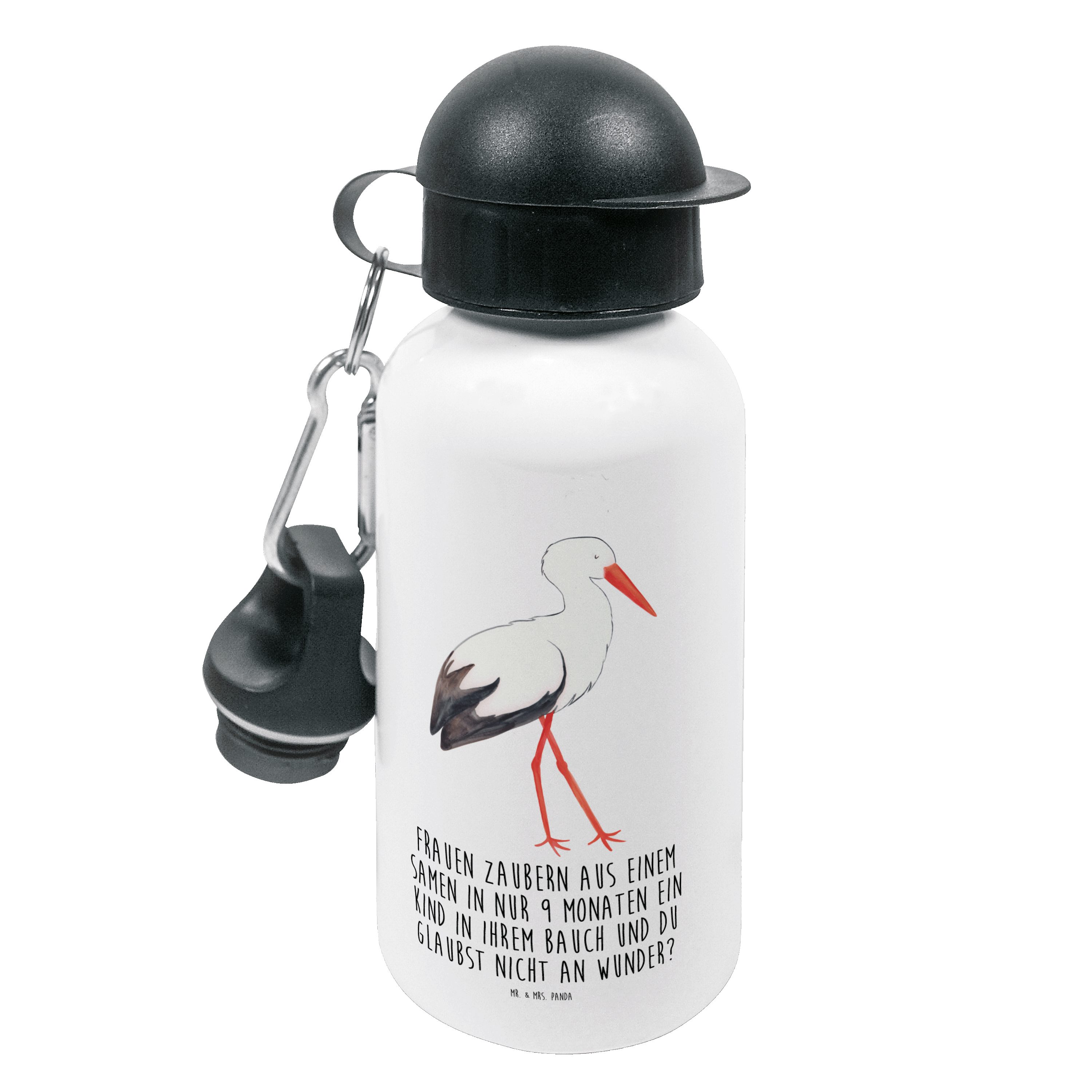 Mr. & Mrs. Panda Trinkflasche Storch Weiß Geschenk, Geburt, Gute