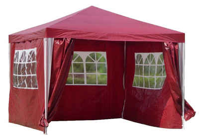 Kronenburg Partyzelt Steckpavillon Pavillon PE rot, wasserdicht, mit 4 Seitenteilen