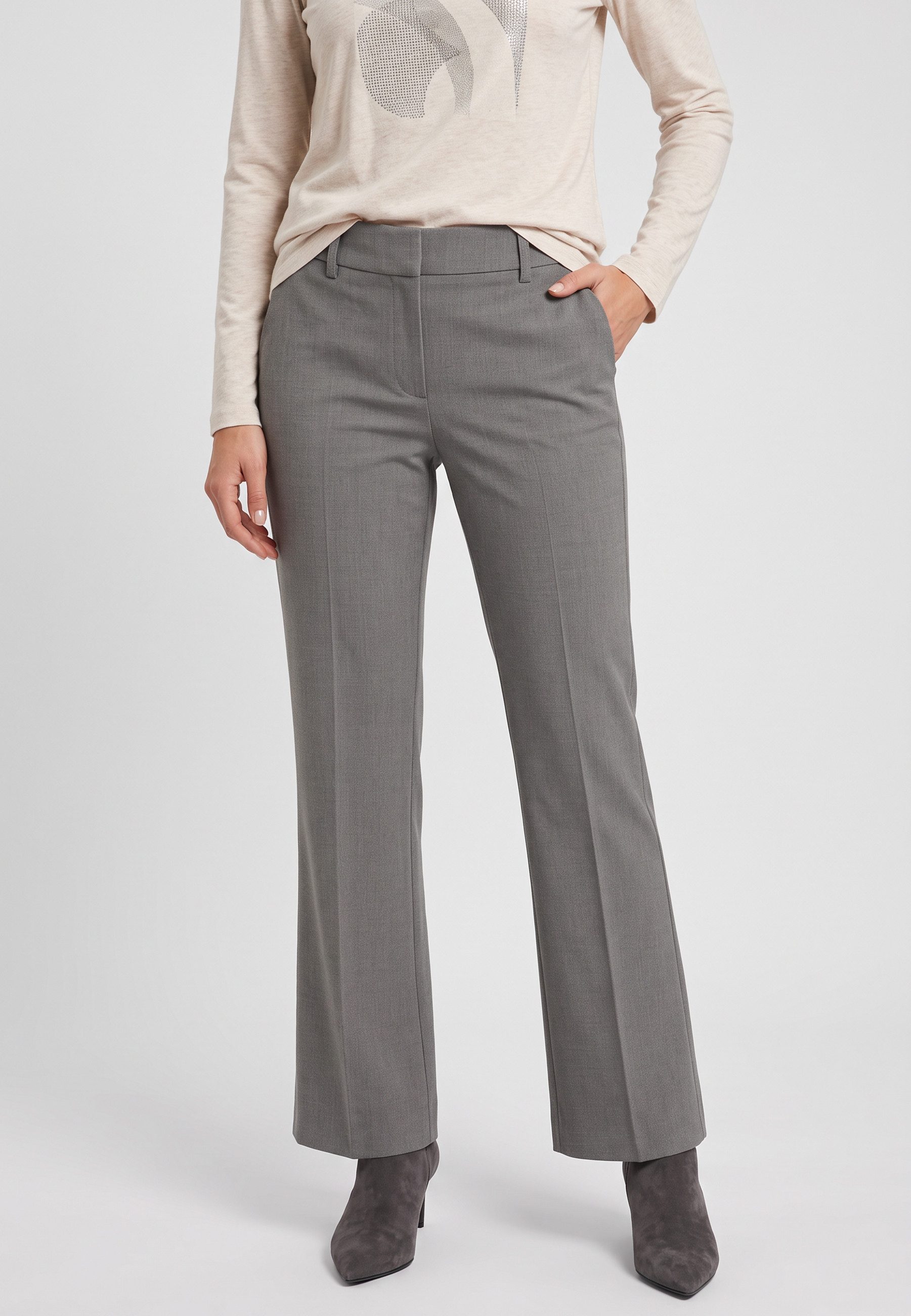 Olsen Stoffhose mit Bootcut-Bein und Bundfalten