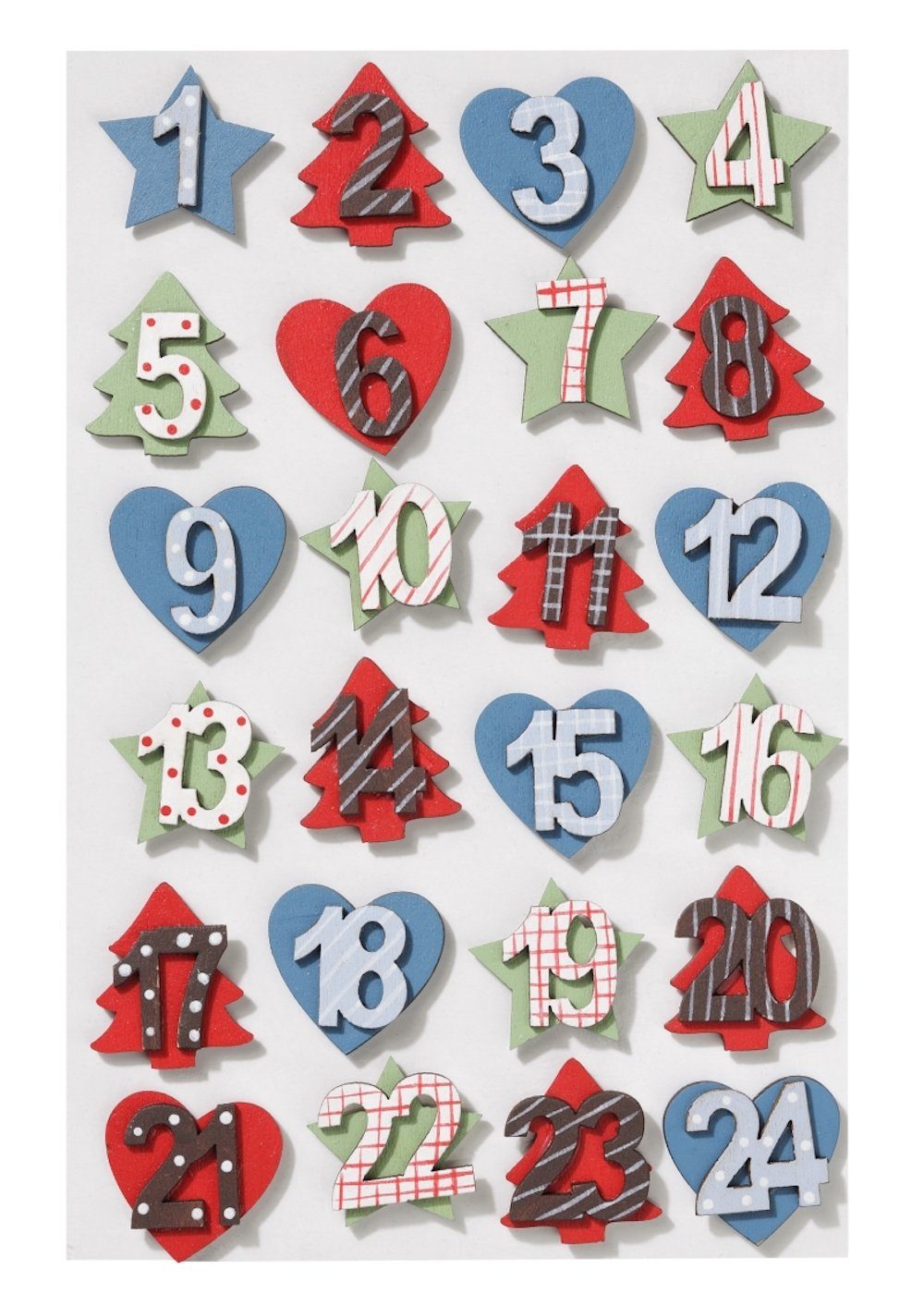 HobbyFun Deko-Buchstaben Mini-Holzzahlen-Set 1-24 für Adventskalender bunt