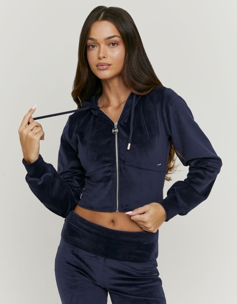 Tally Weijl Kapuzensweatjacke SSWPELOUNGIE Materialmix, figurbetont, cropped, aus Samt mit breitem Saum
